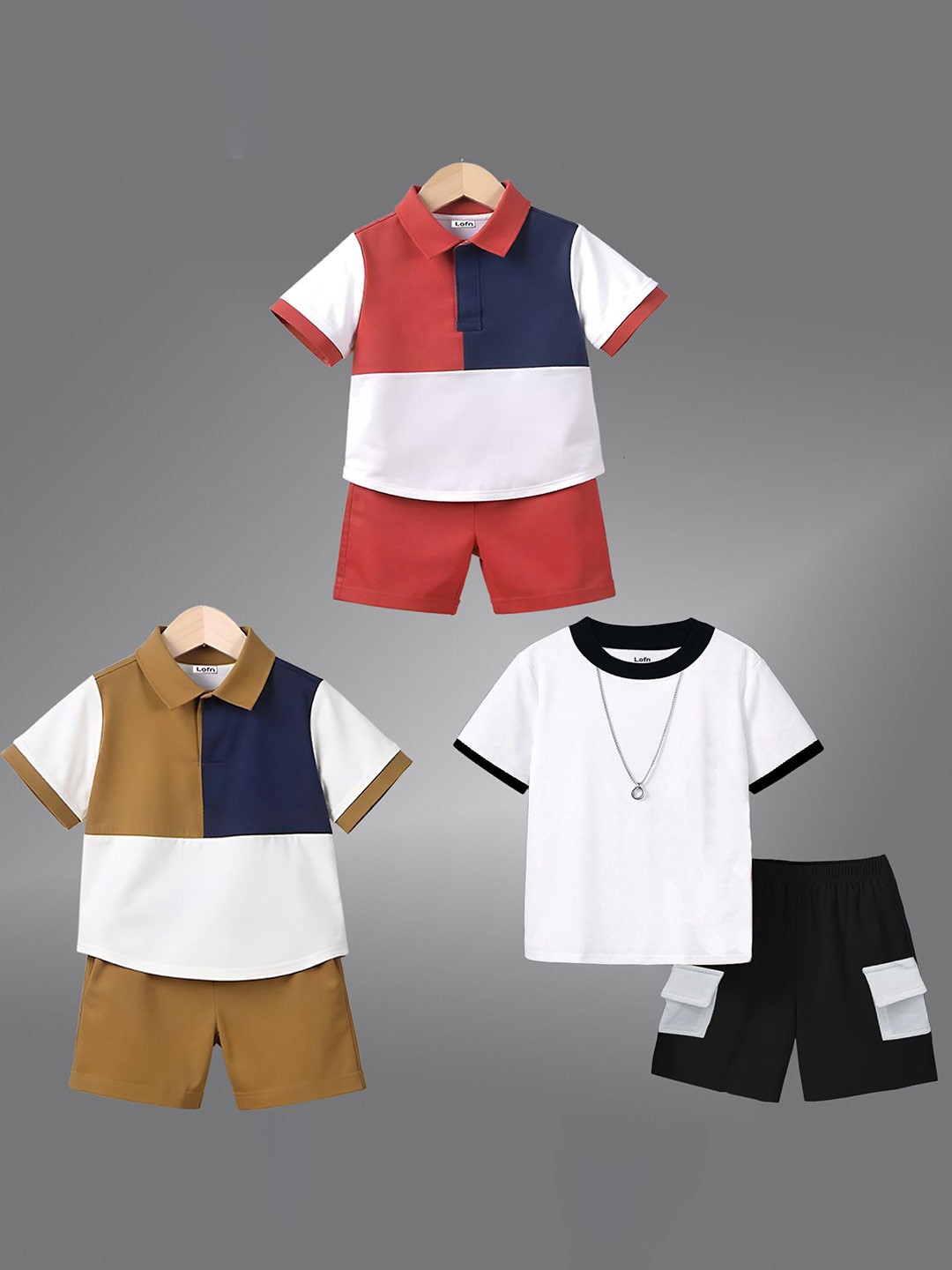 

Lofn Kids Pack Of 3 Colourblocked Pure Cotton T-Shirts With Shorts, White