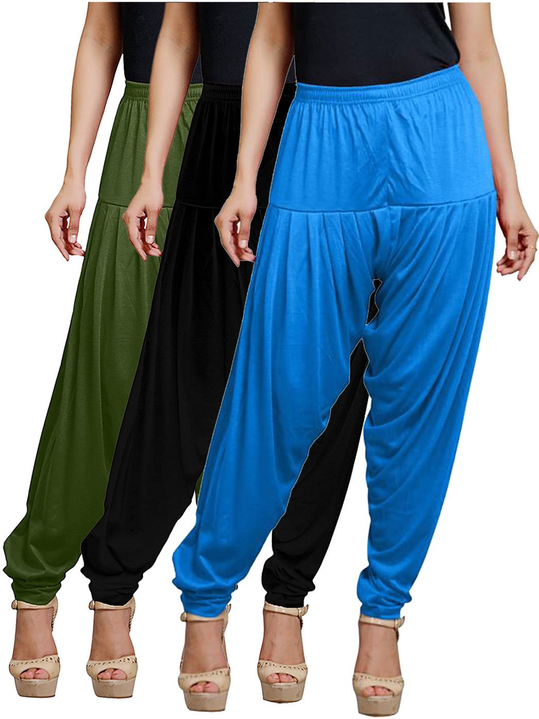 

AFRA GARMENTS Women Pack Of 3 Mid Rise Loose Fit Patiala, Green
