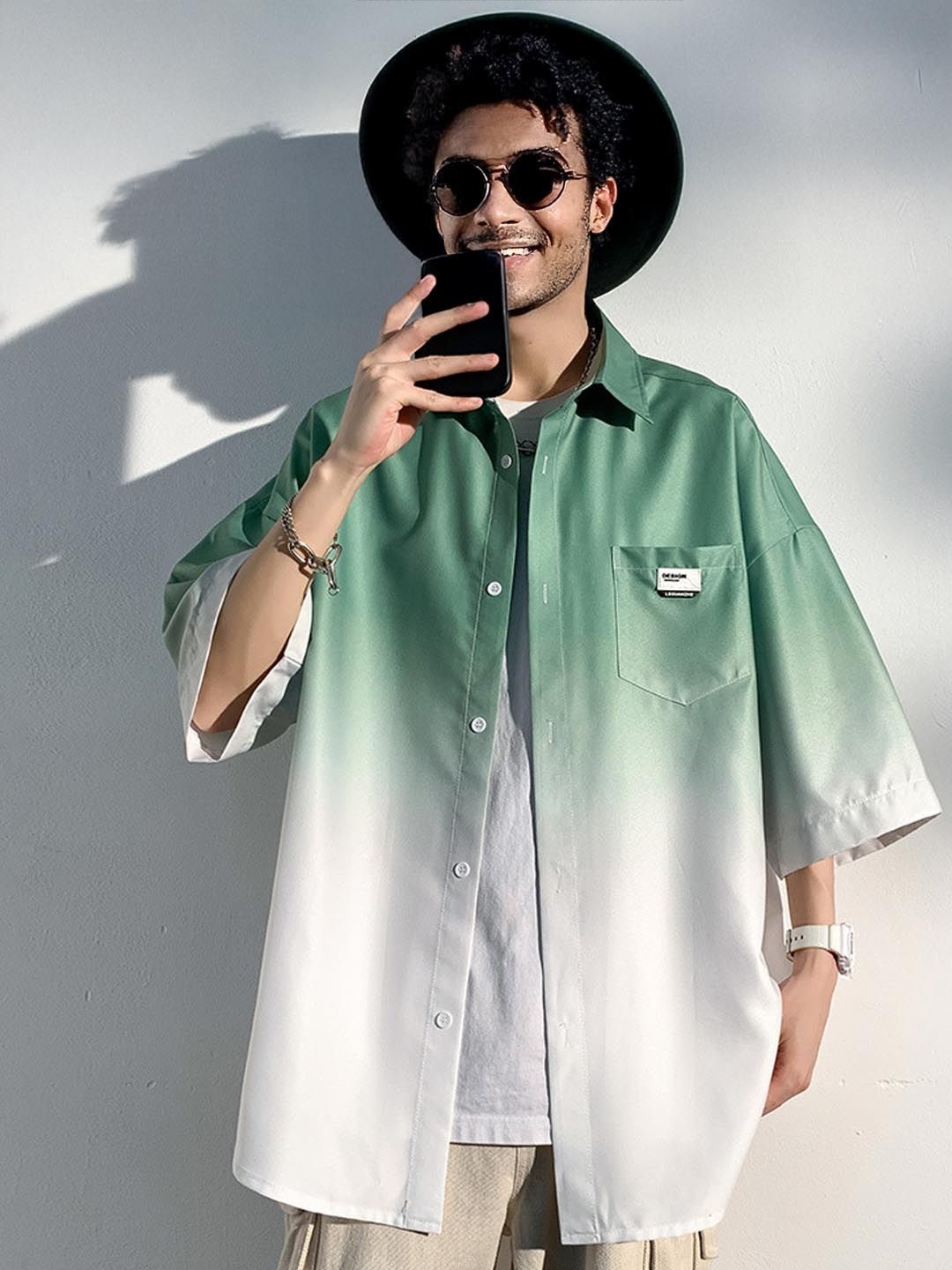 

StyleCast Men Spread Collar Ombre Oversized Casual Shirt, Green