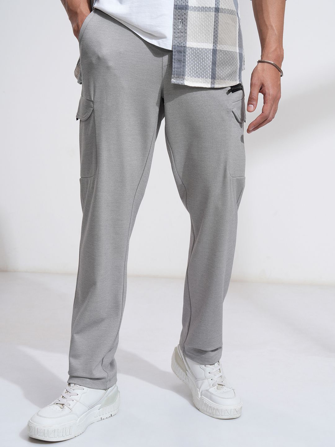 

HIGHLANDER Men Relaxed Fit Cut Sew Cargo Pocket Knitted Trouser, Grey