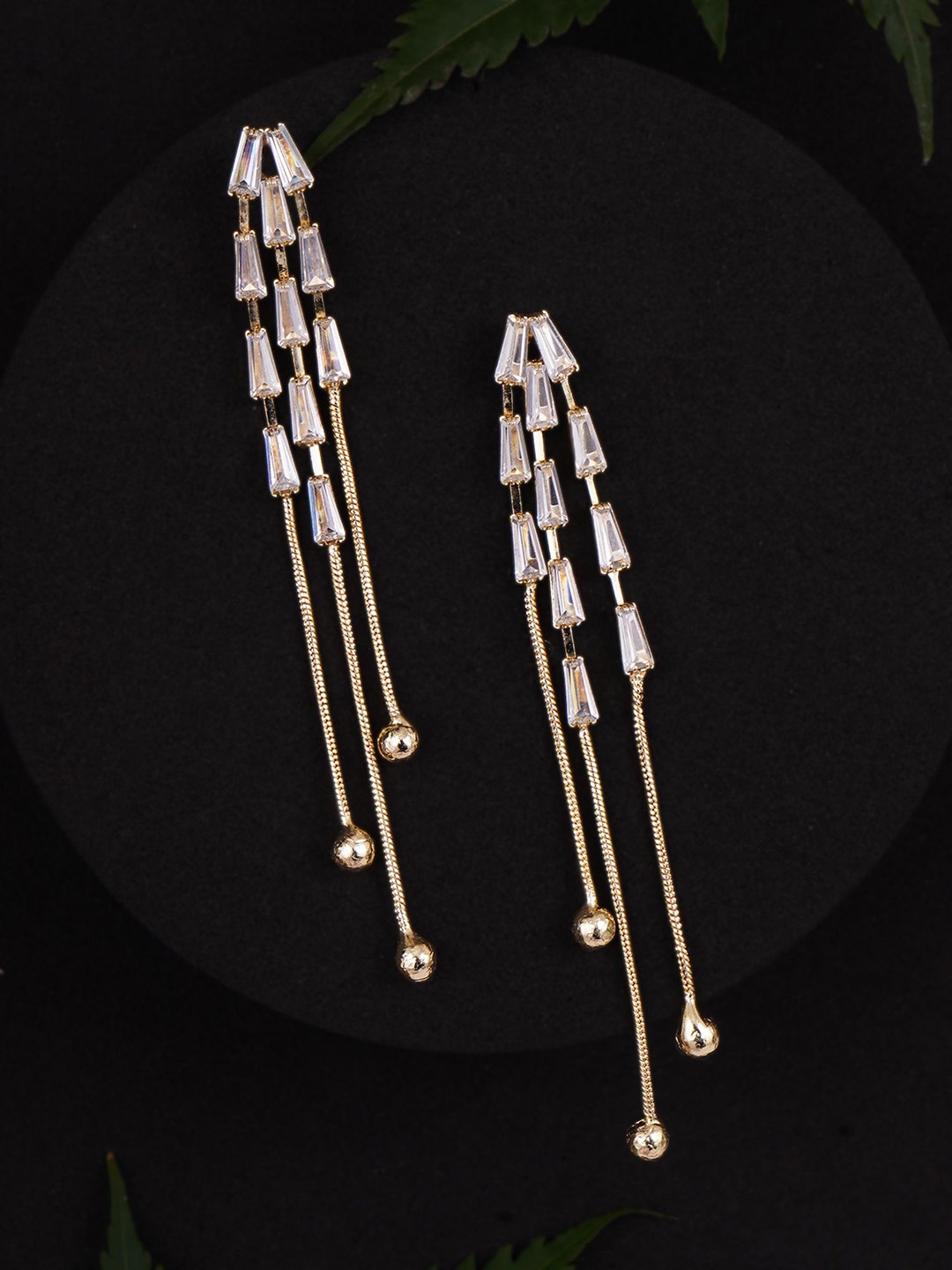 

Adwitiya Collection Gold-Plated Artifical Stones Studded Contemporary Drop Earrings