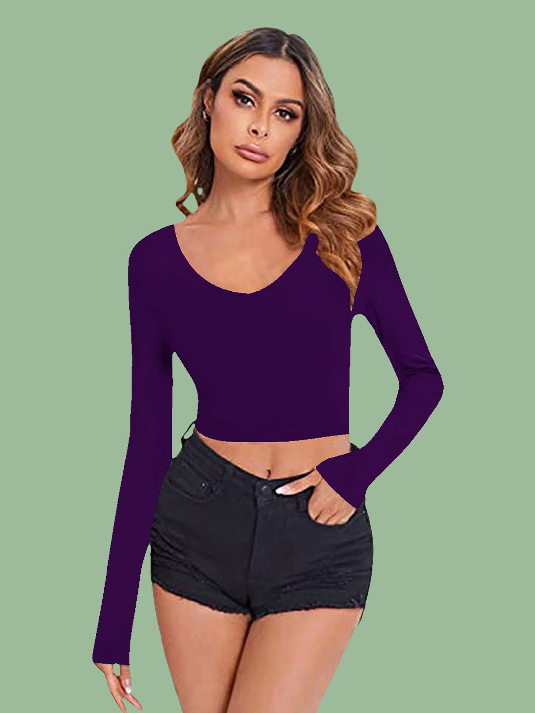

Dream Beauty Women V-Neck Fashion Crop Top, Purple