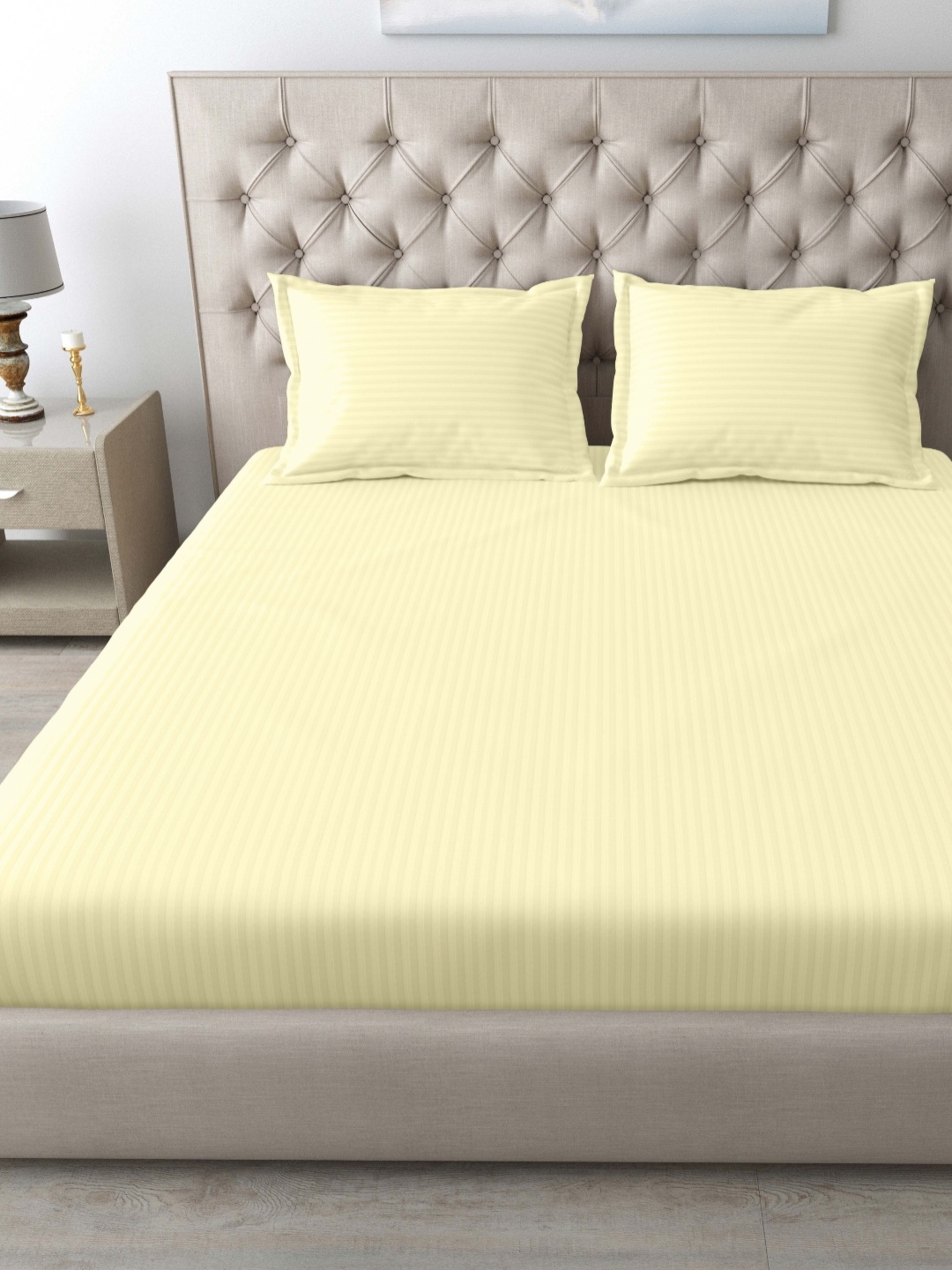 

MAFATLAL Cream Striped Cotton 210 TC King Bedsheet
