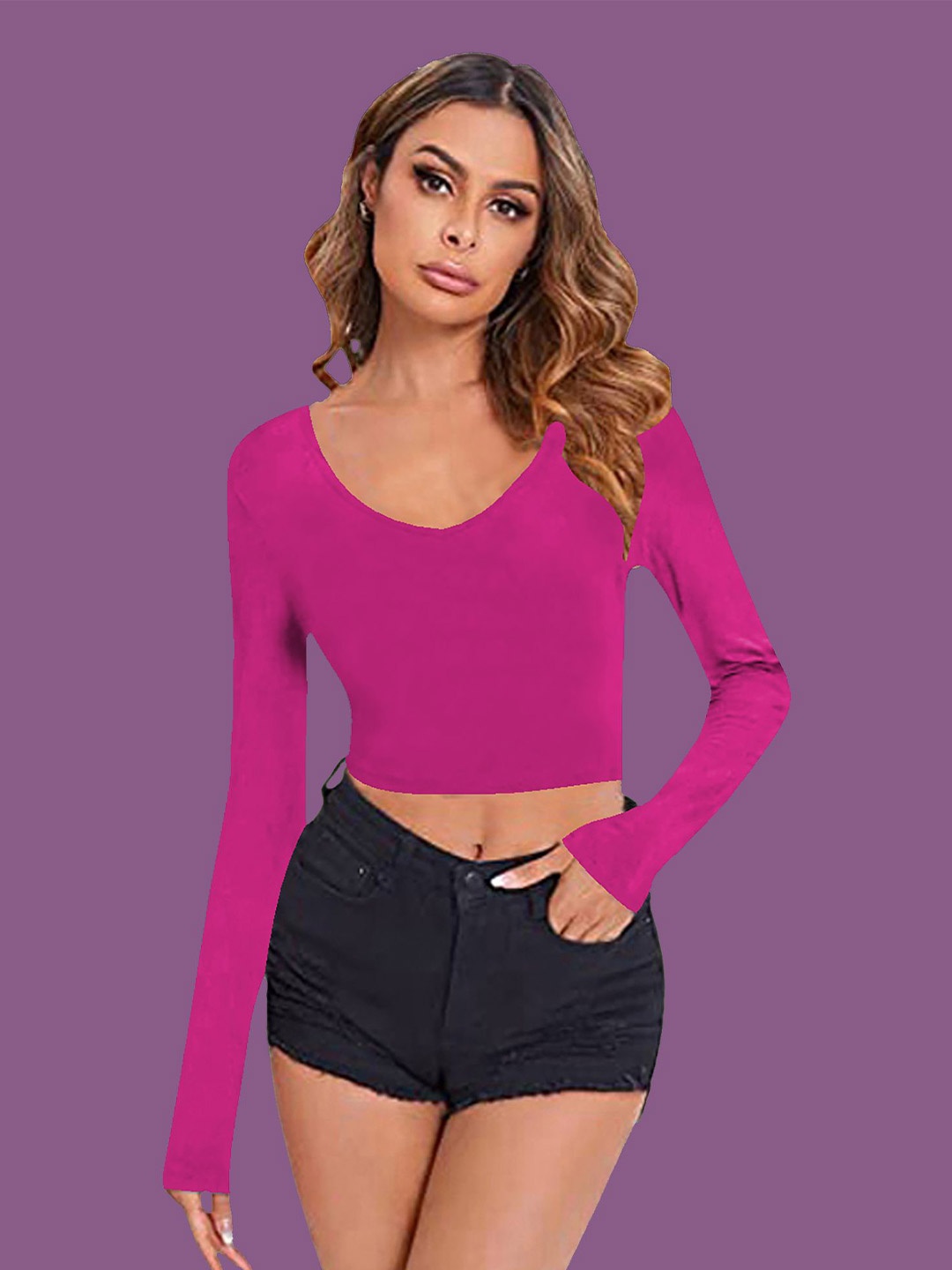 

Dream Beauty Fashion Women Solid V-Neck Top, Pink