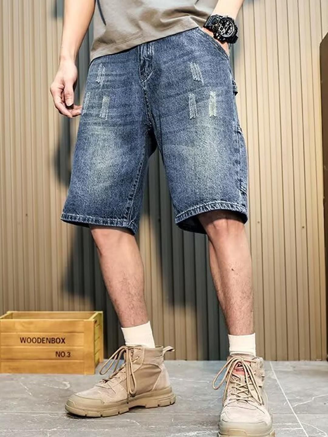

StyleCast Men Washed Denim Shorts, Blue
