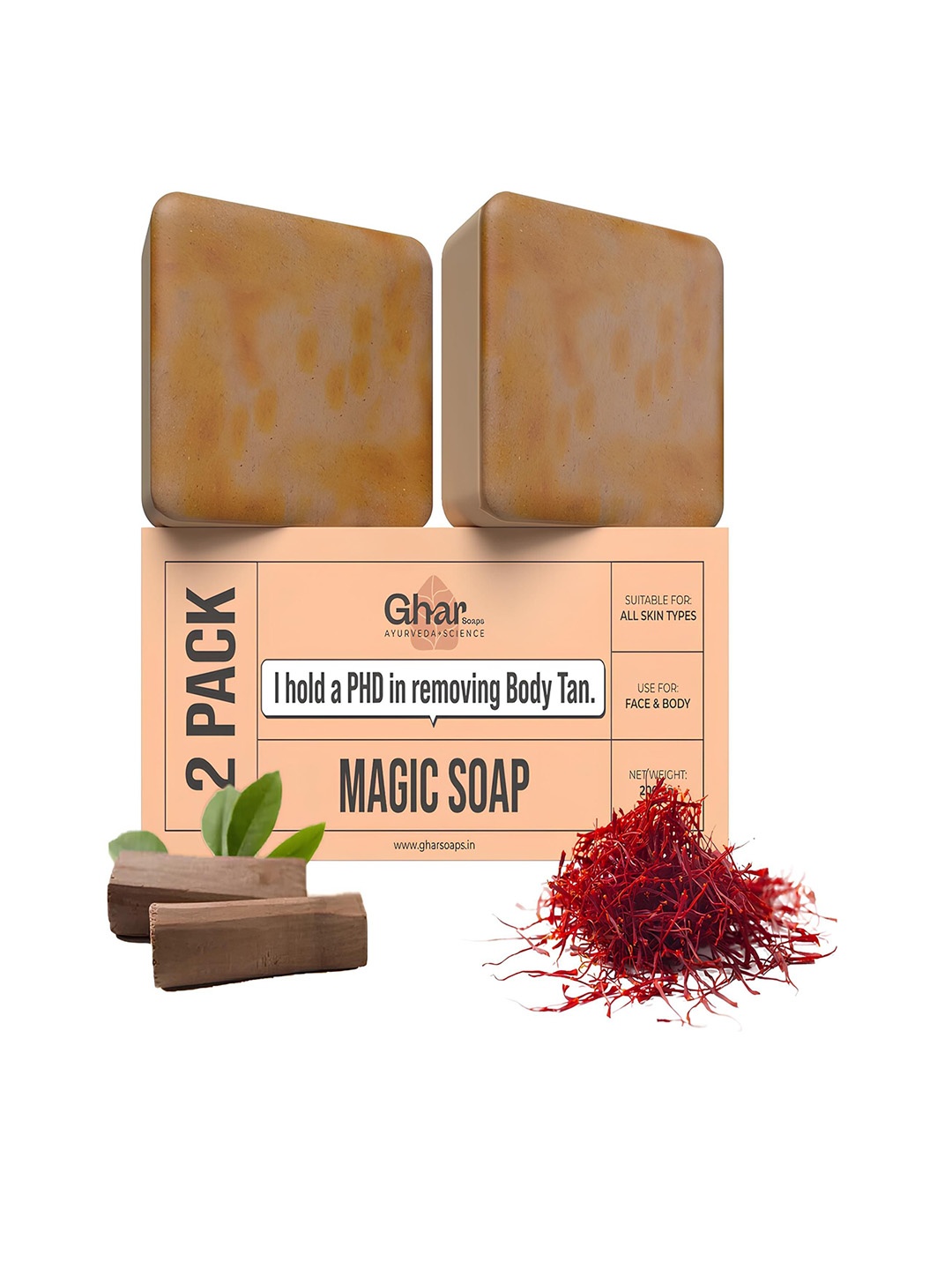 

GHAR SOAPS Set Of 2 DeTan And Brightening Soap With Saffron - 100 g Each, Beige