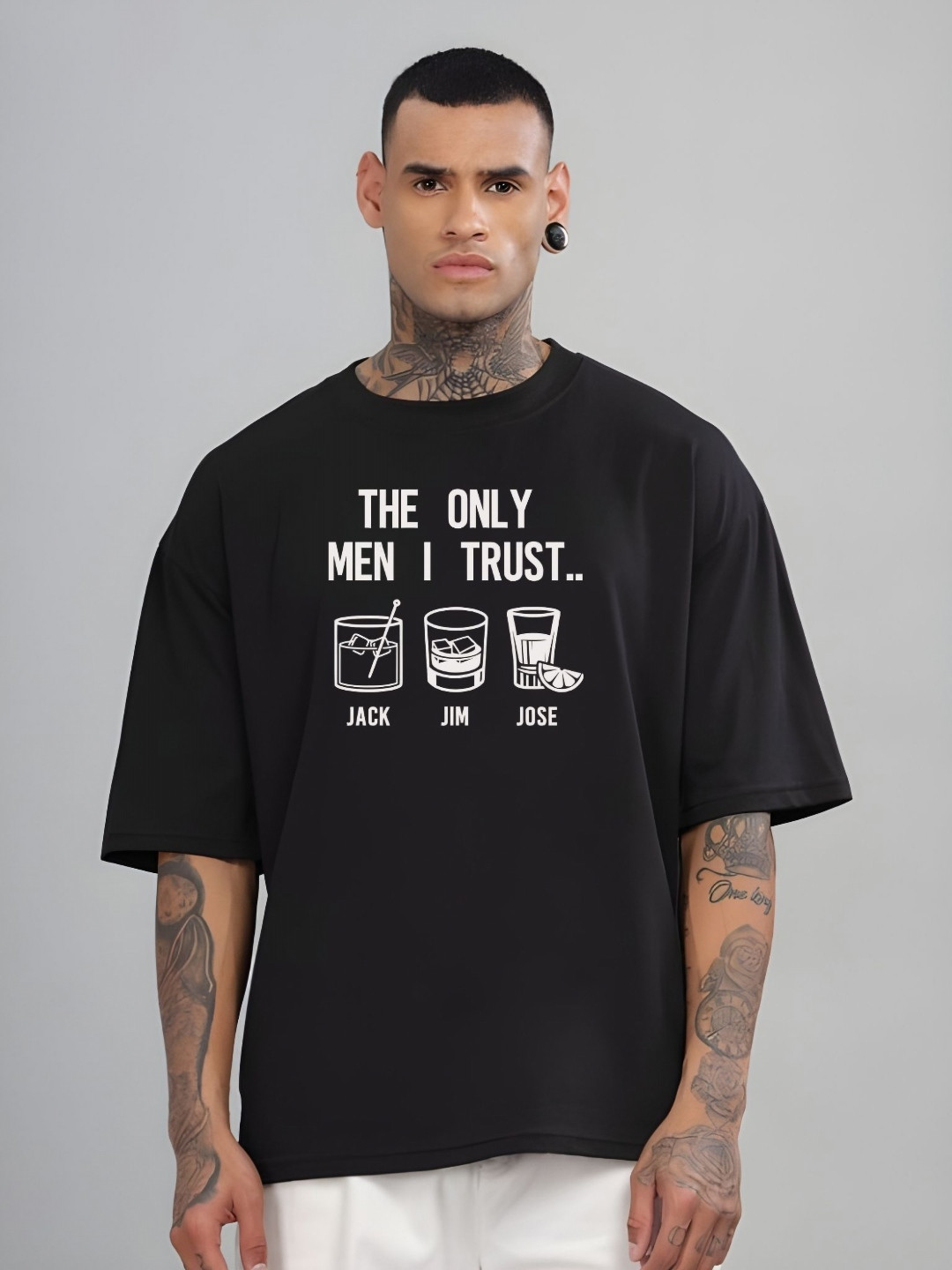 

SZN Men Graphic Printed Round Neck Cotton Oversized T-shirt, Black