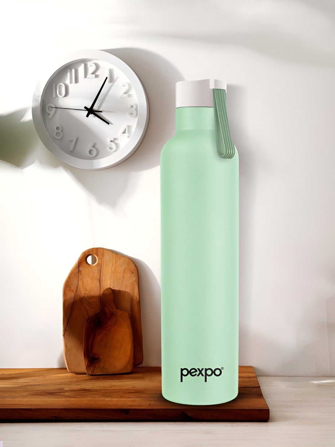 

Pexpo Sea Green & White Brand Logo Stainless Steel Double Wall Vacuum Water Bottle-750 ML