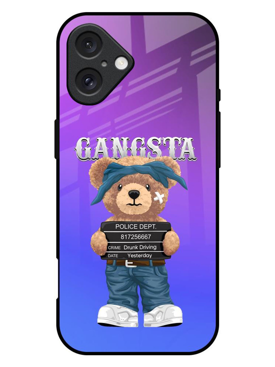 

QRIOH Gangsta Bear Printed iPhone 16 Plus Back Case, Purple