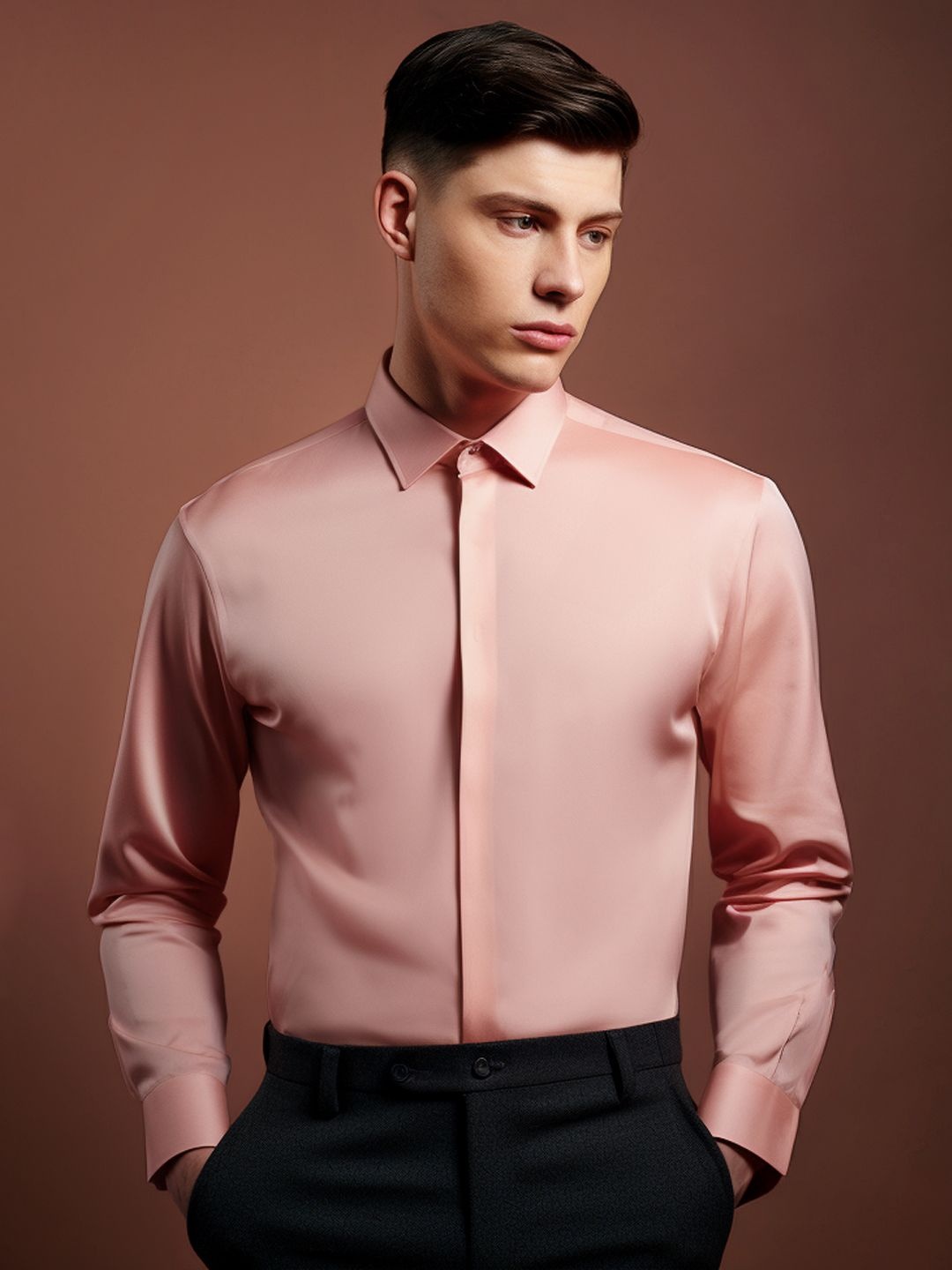 

HE SPOKE Men Smart Slim Fit Spread Collar Solid Formal Shirt, Pink