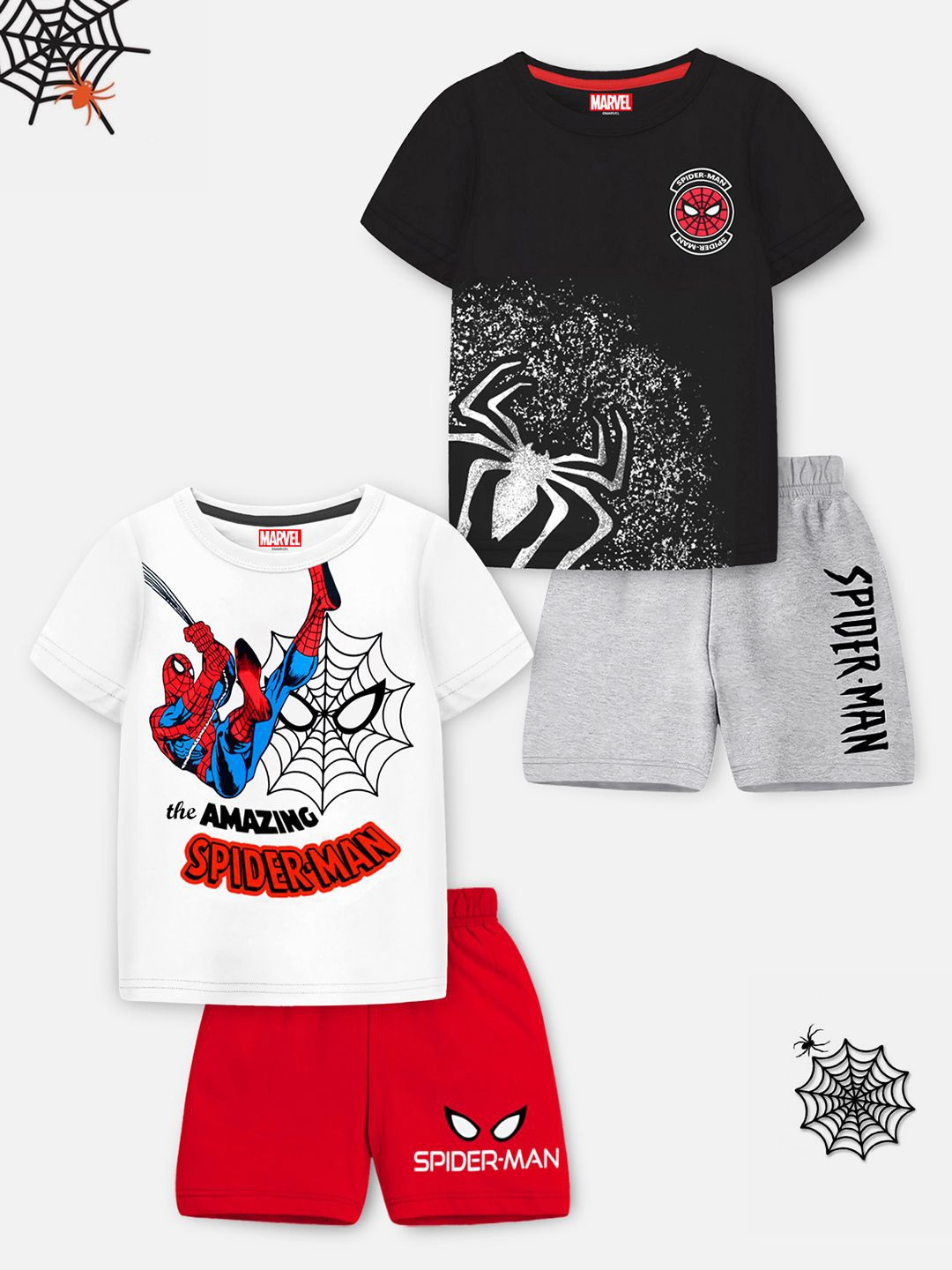 

Marvel by Miss and Chief Boys Pack Of 2 Spider-Man Printed Round Neck T-Shirt With Shorts, White