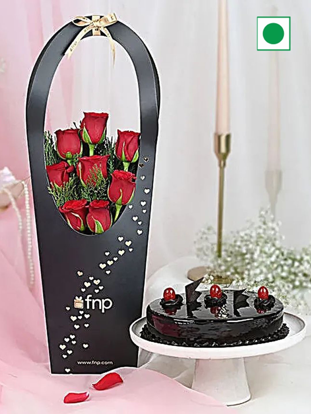 

fnp 8-Pcs Red Roses & Truffle Cream Cake - 500 g, Brown