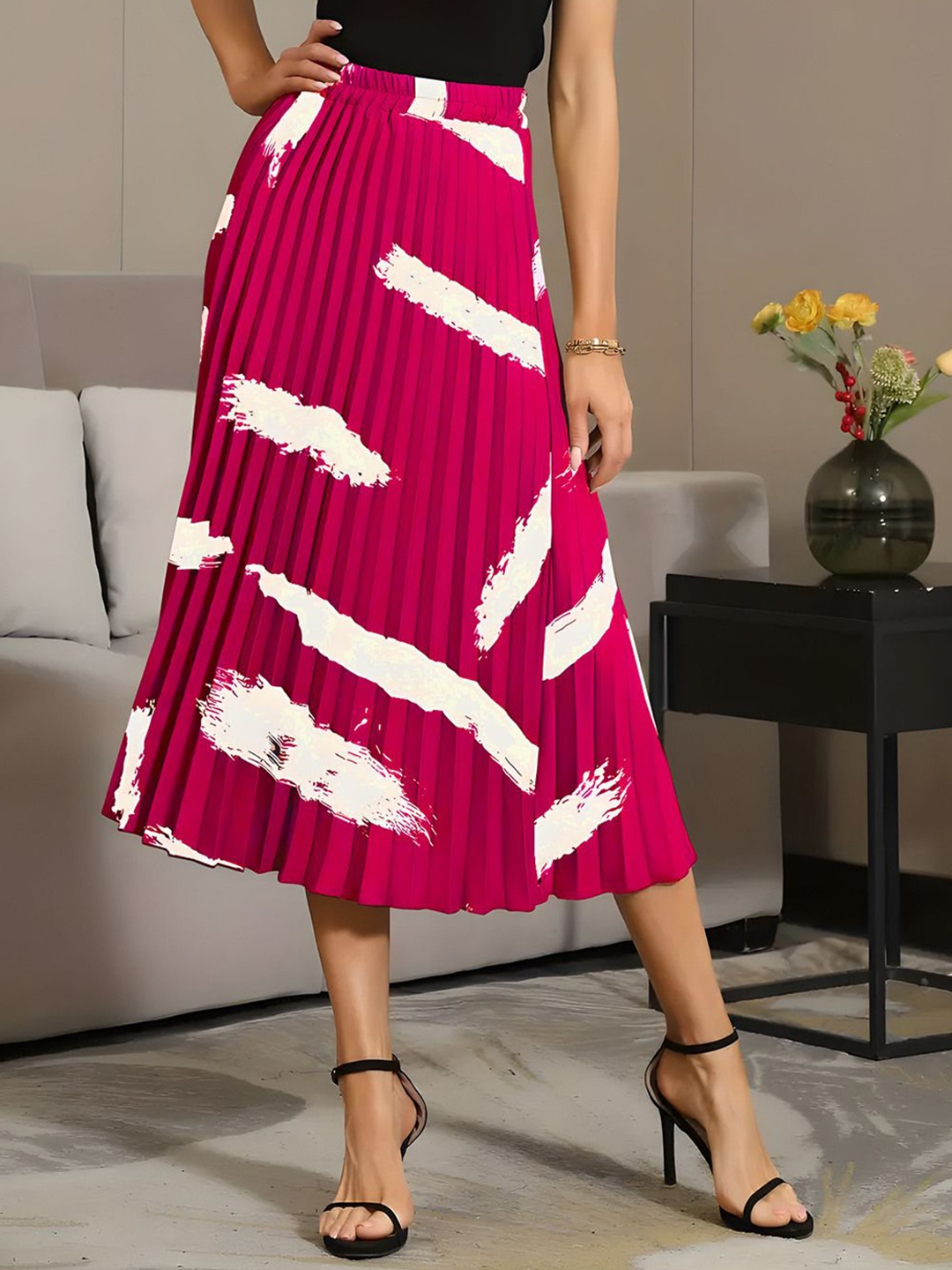 

ZWERLON Women Printed A-Line Midi Skirt, Rust