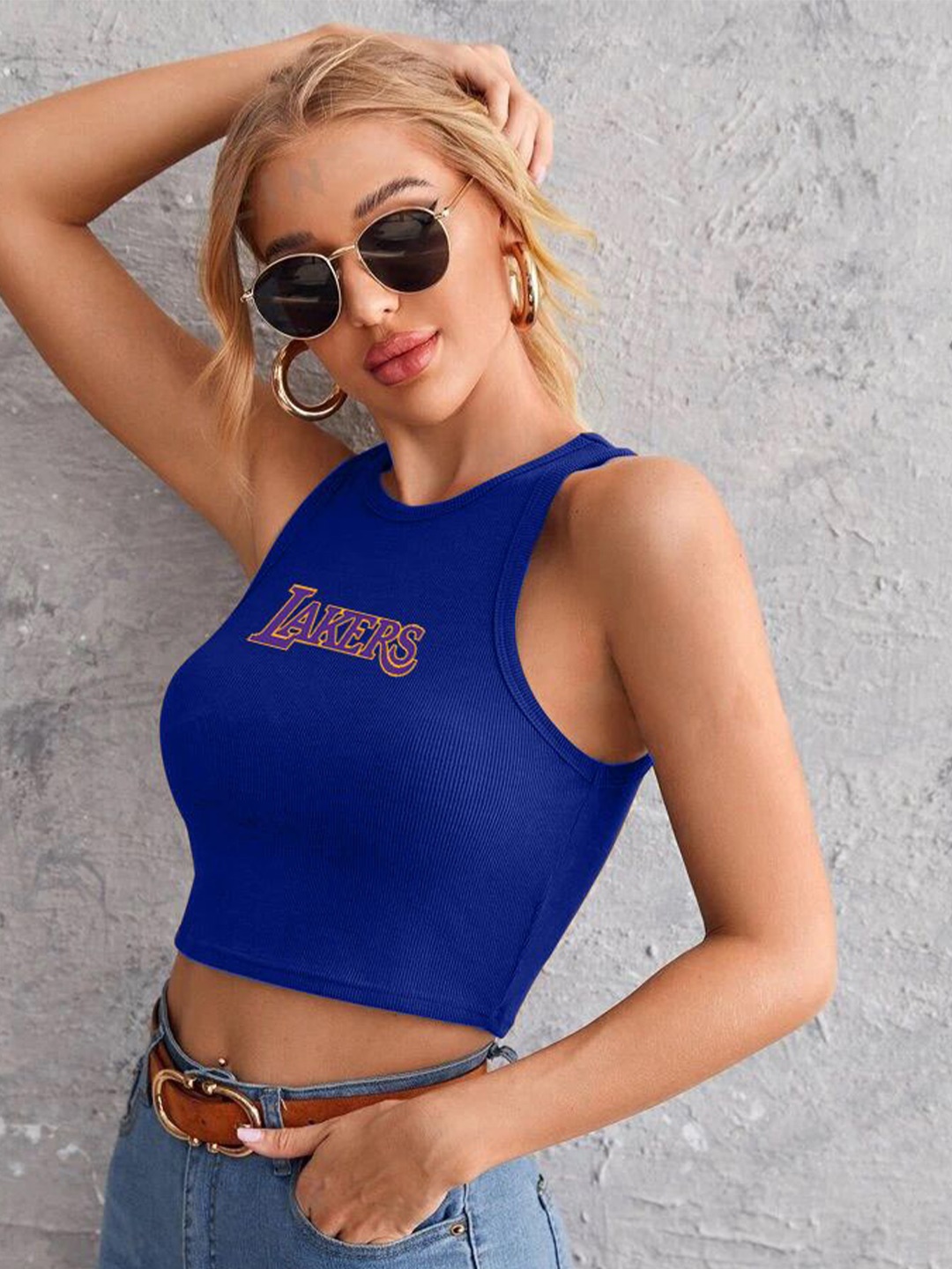 

TABADTOD Tank Crop Top, Blue