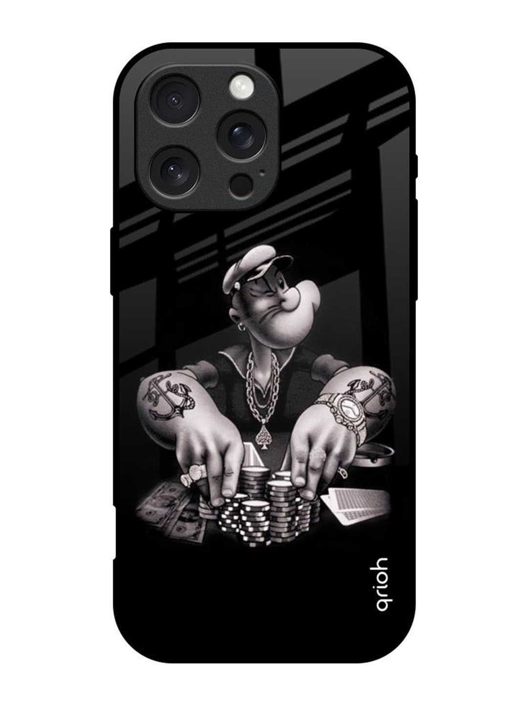 

QRIOH Quirky Printed iPhone 16 Pro Back Case Mobile Accessories, Black