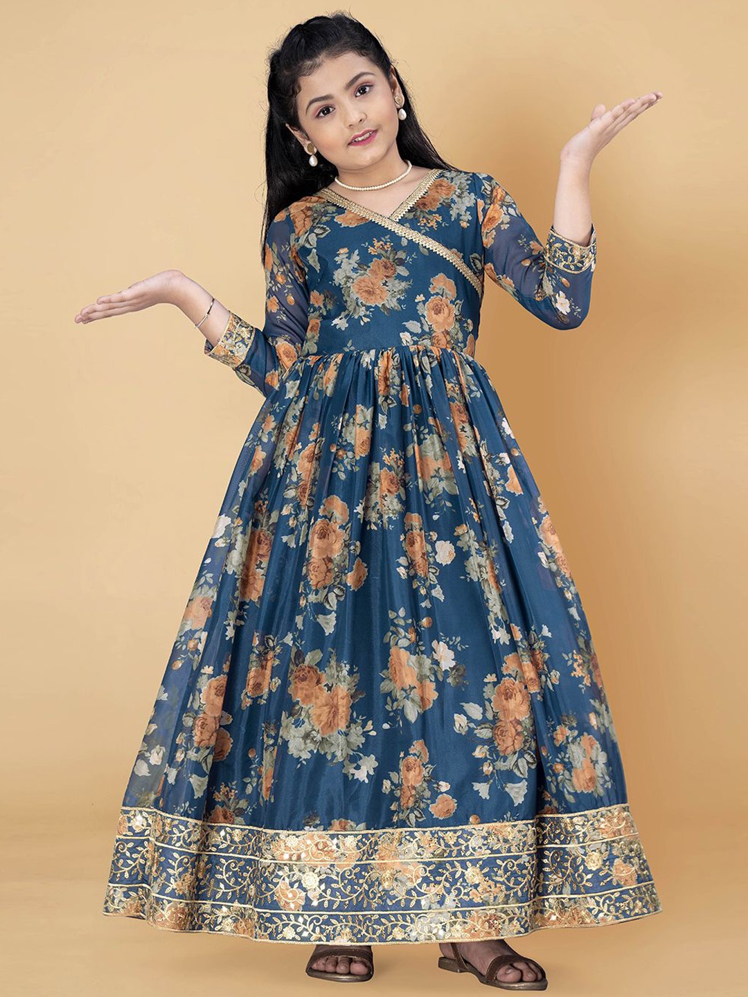 

Sangria Girls Printed Anarkali Maxi Dress, Blue