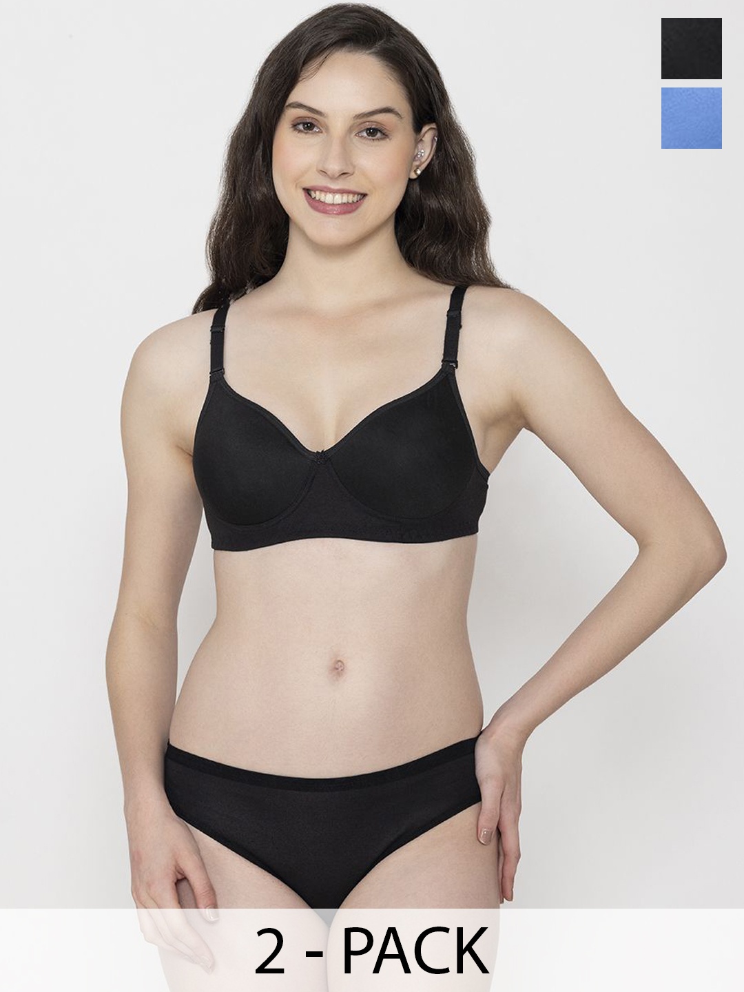

Narsingha Dreams Pack Of 2 Lightly-Padded Lingerie Set KMPD-P2-Black-Dark Blue-30