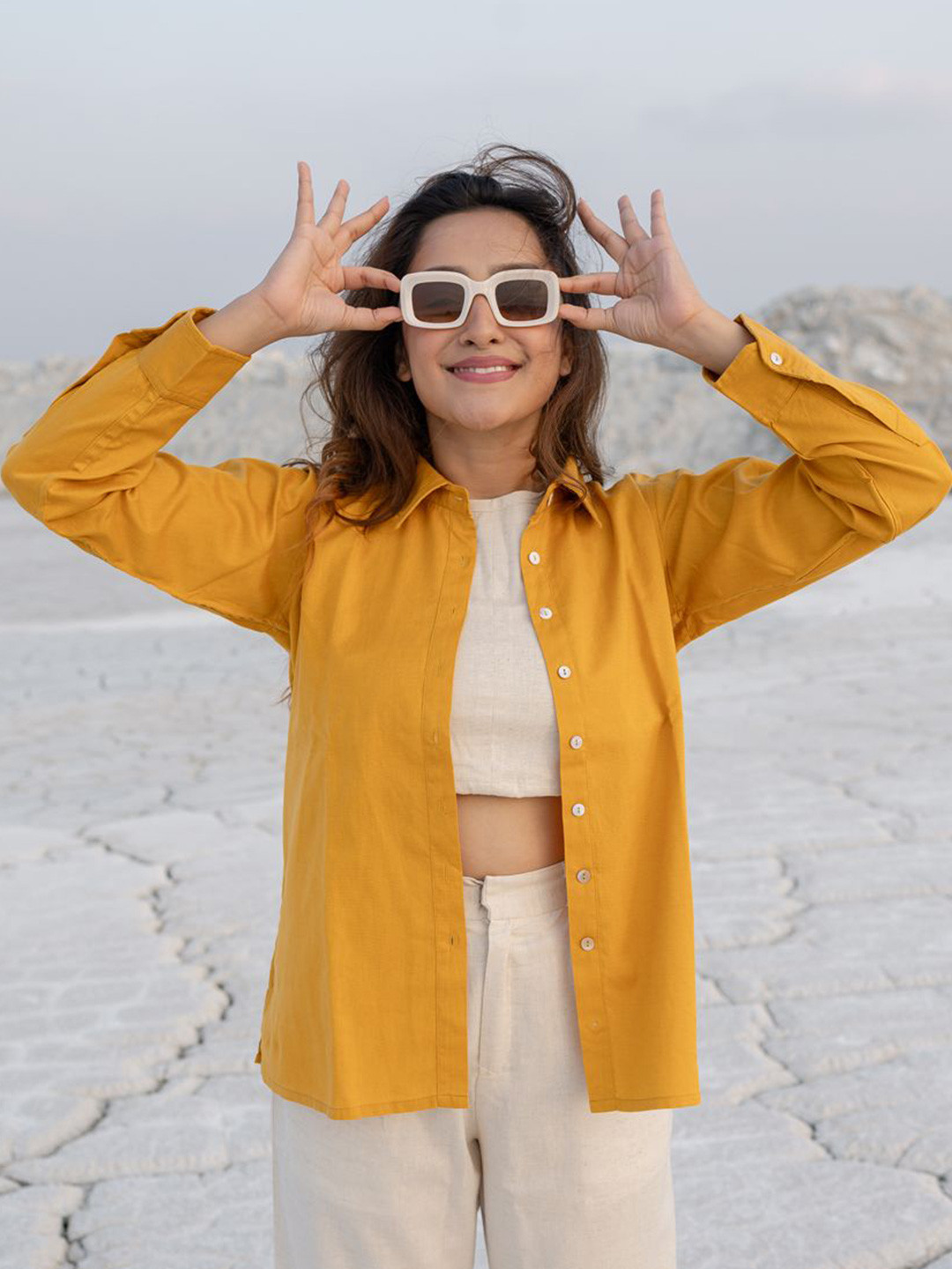 

Babli Women Comfort Fit Spread Collar Solid Cotton Casual Shirt, Yellow