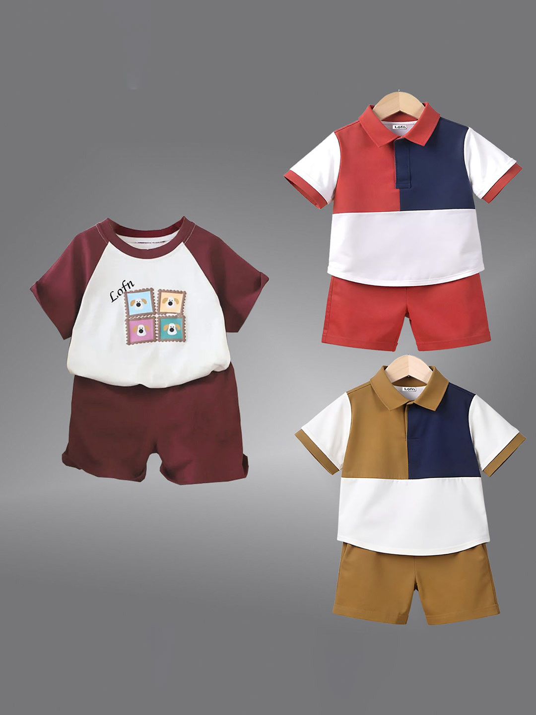 

Lofn Kids Pack Of 3 Colourblocked Pure Cotton T-Shirts With Shorts, White