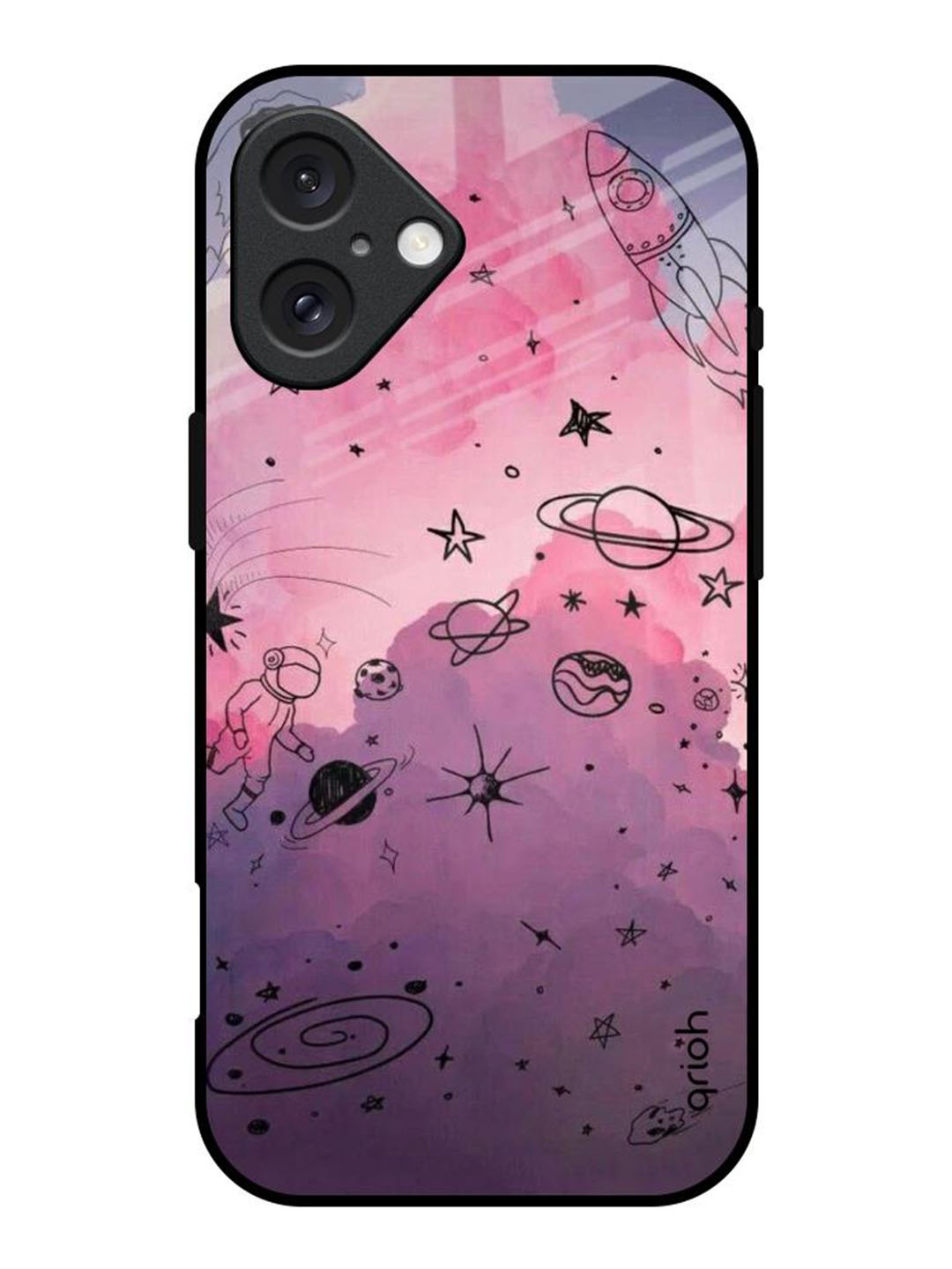 

QRIOH iPhone 16 Space Doodles Glass Back Case, Purple