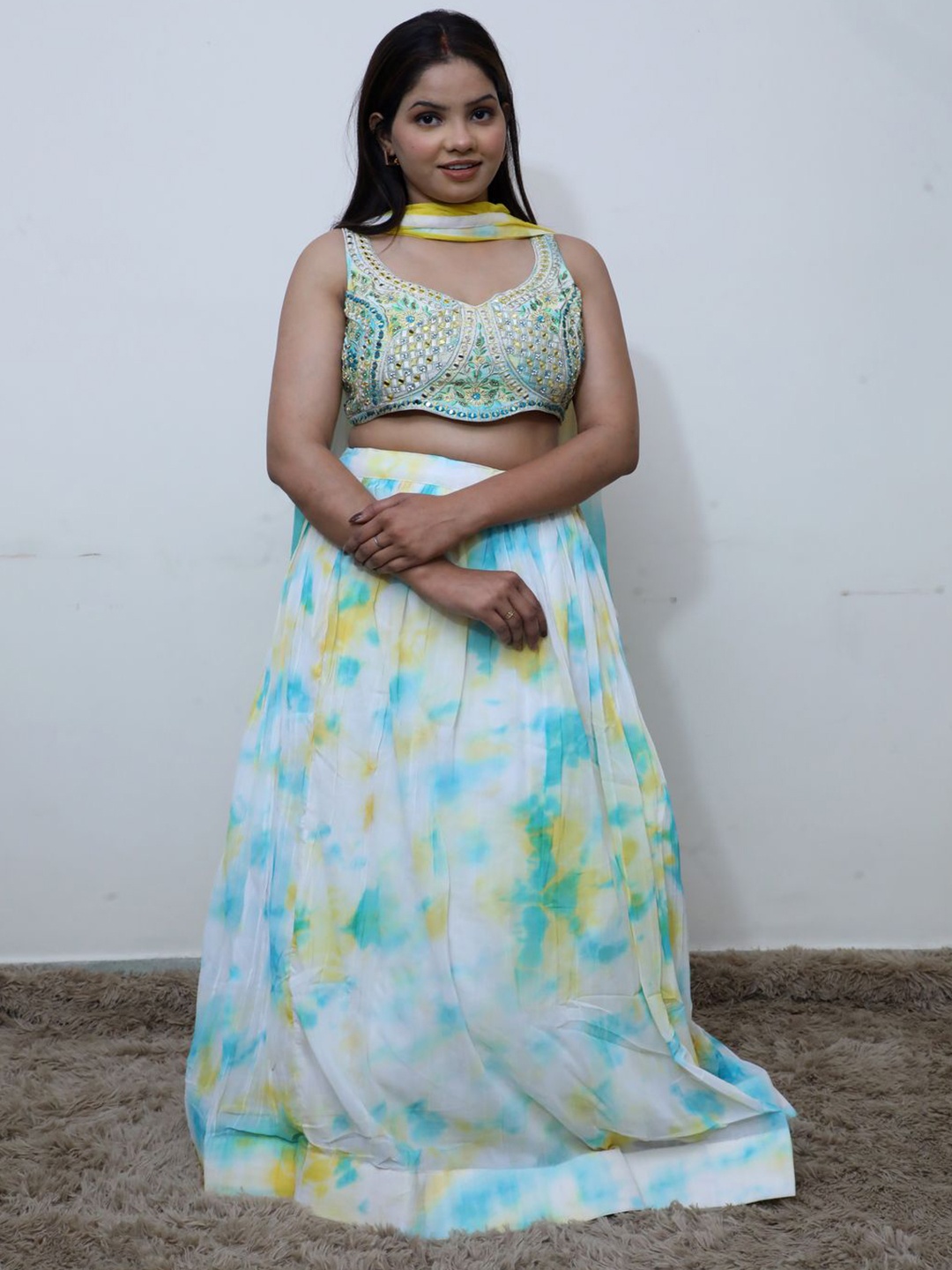

Wavy Collection Embellished Georgette Ready to Wear Lehenga & Blouse With Dupatta, White