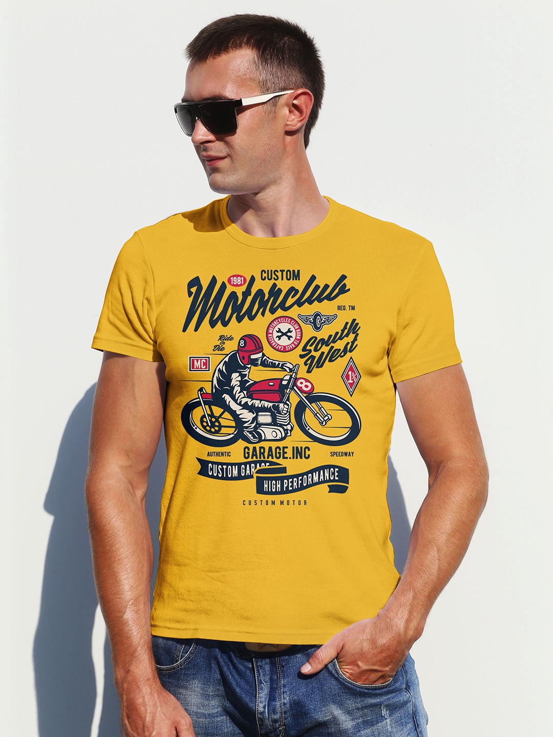 

Moda Rapido Men Graphic Printed Round Neck Cotton T-shirt, Mustard