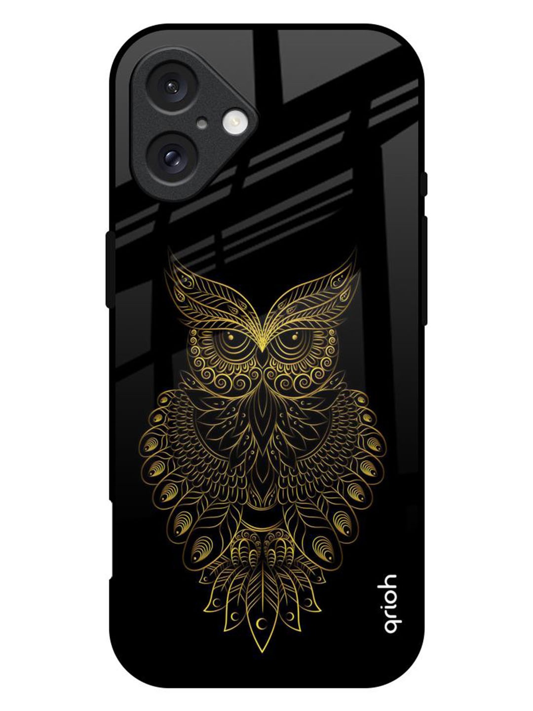 

QRIOH Golden Owl Printed iPhone 16 Plus Back Case, Black