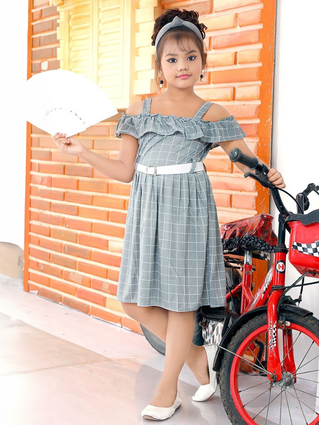 

Fessist Girls Checked Fit & Flare Dress, Grey