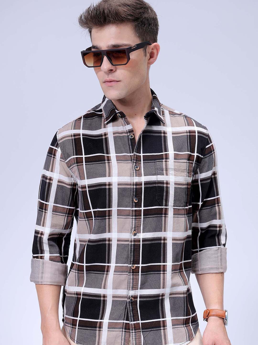

The Indian Garage Co Men Spread Collar Tartan Checked Casual Shirt, Black