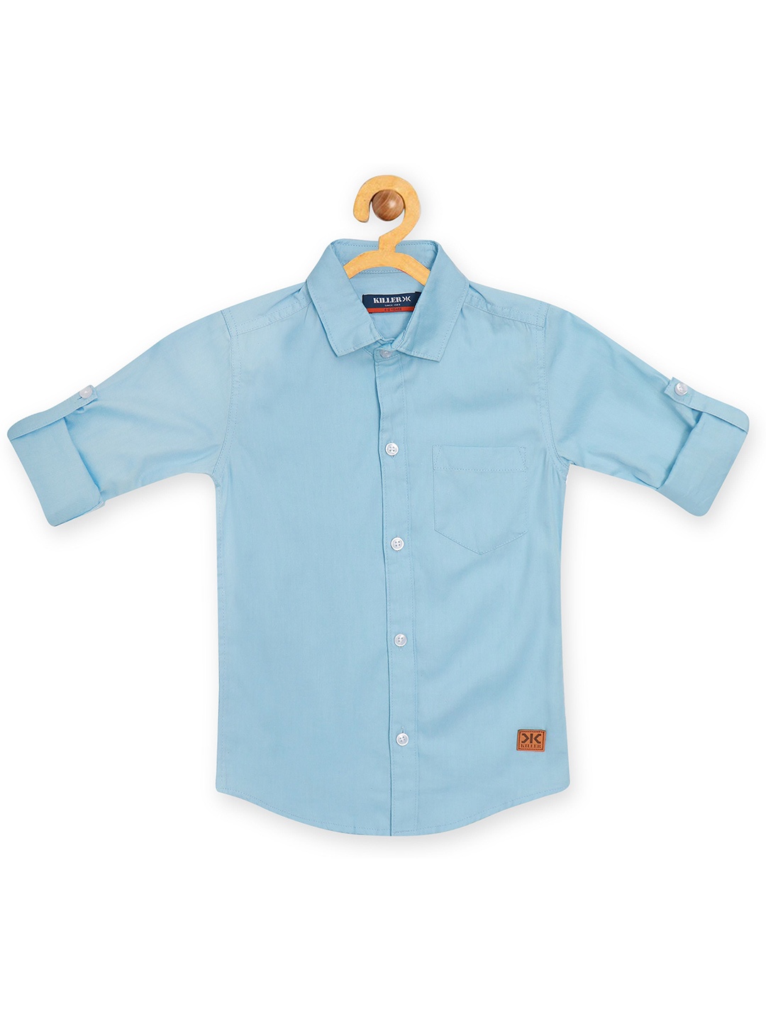 

Killer Boys Straight Slim Fit Spread Collar Solid Cotton Casual Shirt, Blue