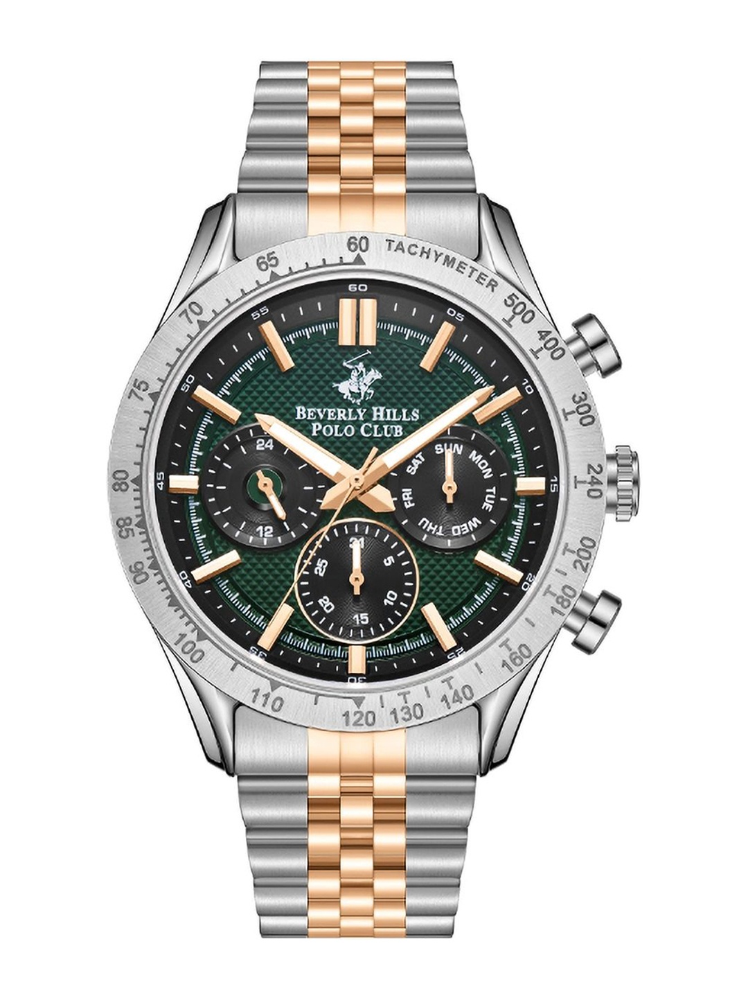 

Beverly Hills Polo Club Men Embellished Dial & Bracelet Style Straps Analogue Watch BP5012Y.370, Silver