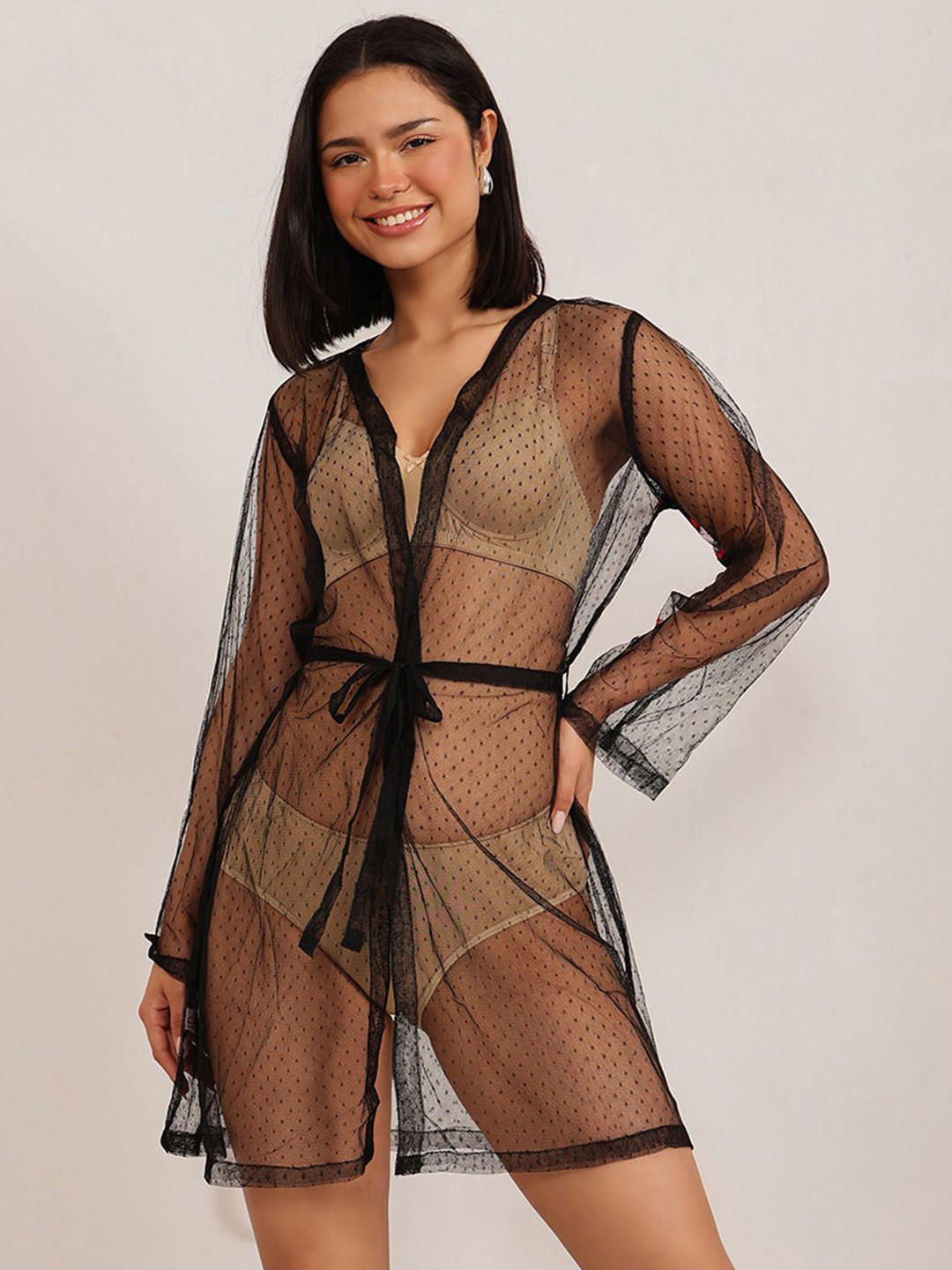 

Clovia Women Tie-Ups Net Baby Doll, Black