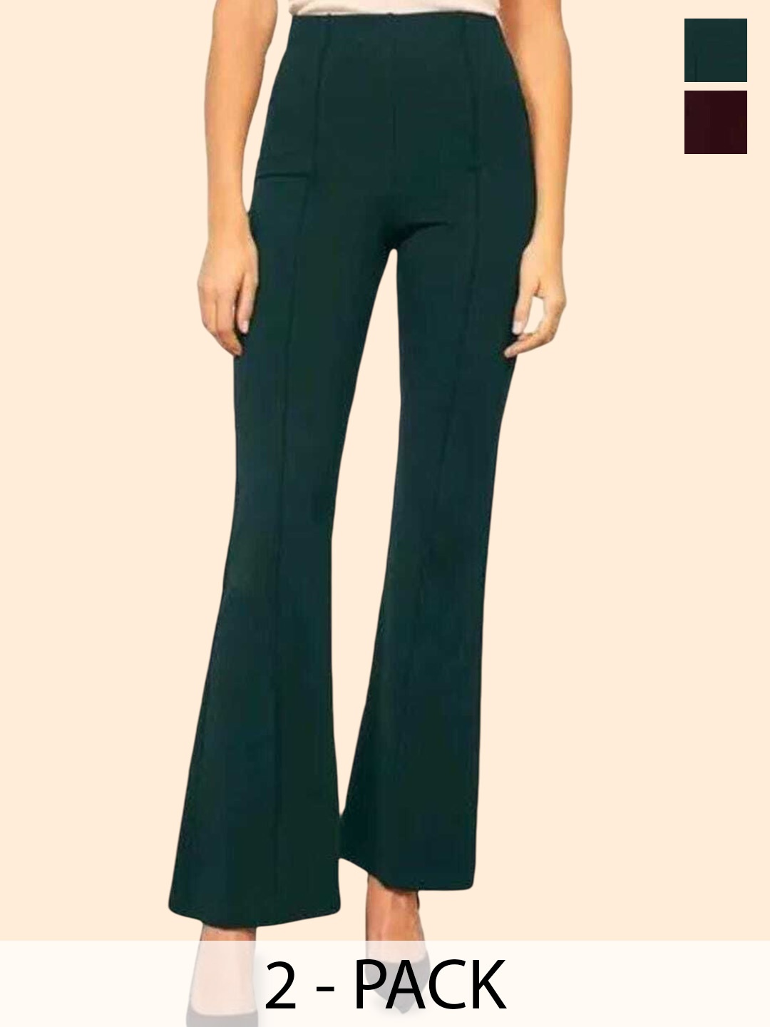 

Purser Women Pack Of 2 Original Regular Fit Bootcut Trousers, Green