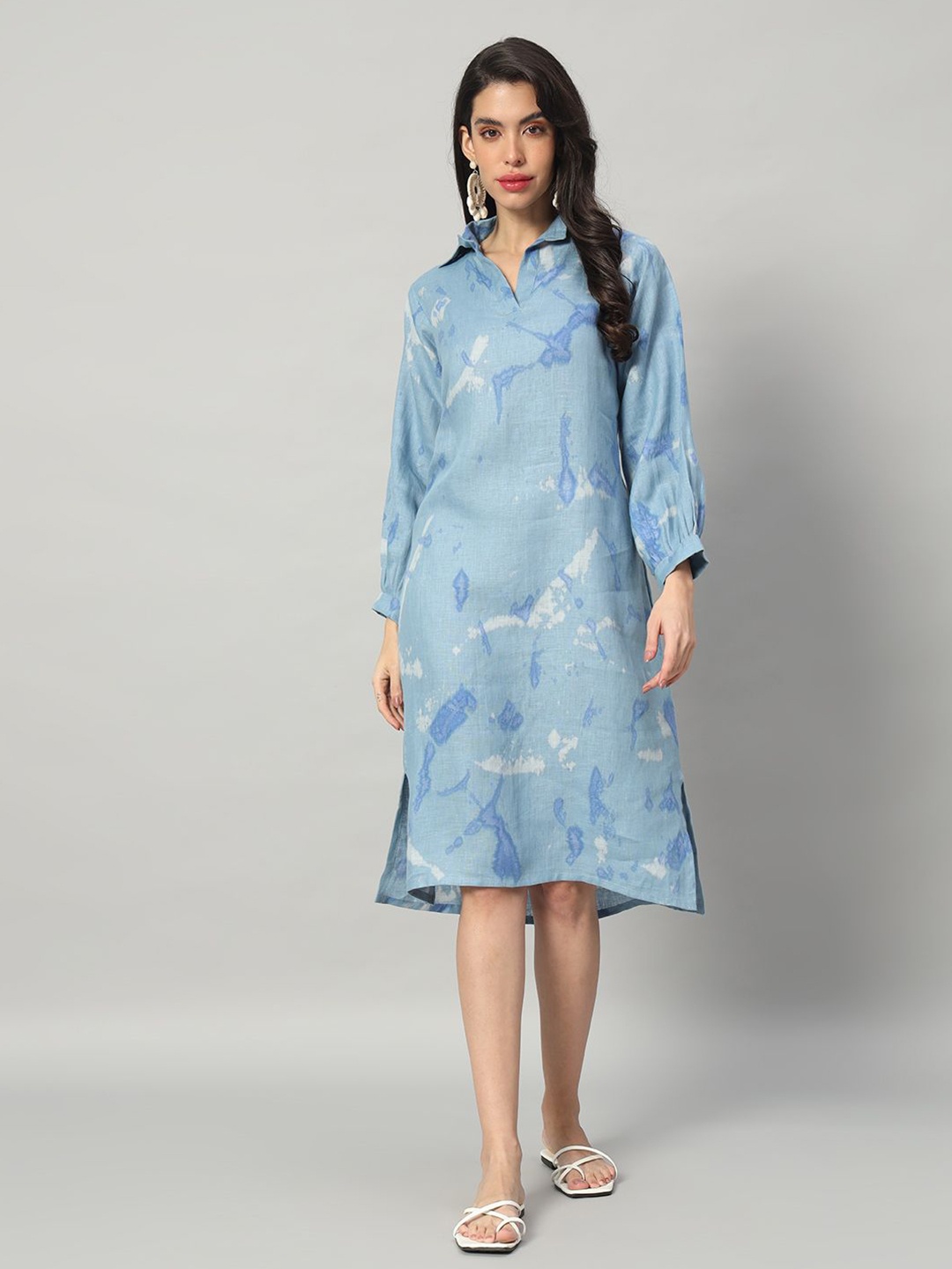 

BRIJAL LAD Women Tie and Dye Printed A-Line Knee Length Dress, Blue