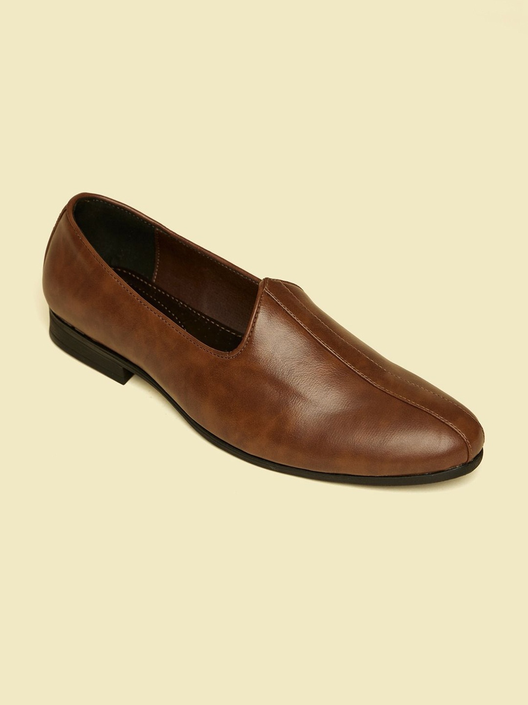 

Manyavar Men Self Design Loafer Style Mojaris, Brown
