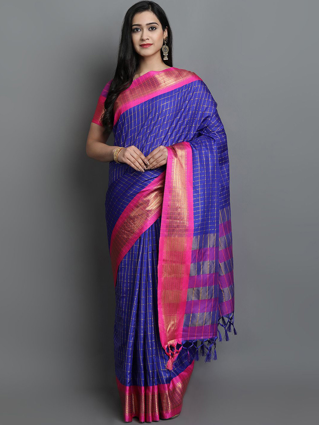 

DIVASTRI Woven Design Zari Dharmavaram Saree, Blue