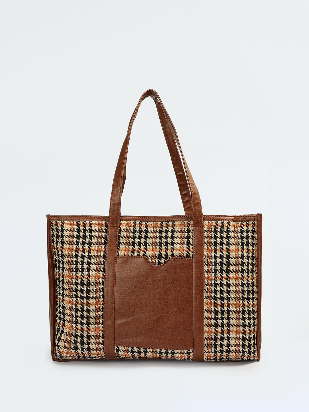 

max Printed Oversized Shopper Shoulder Bag with Cut Work, Brown