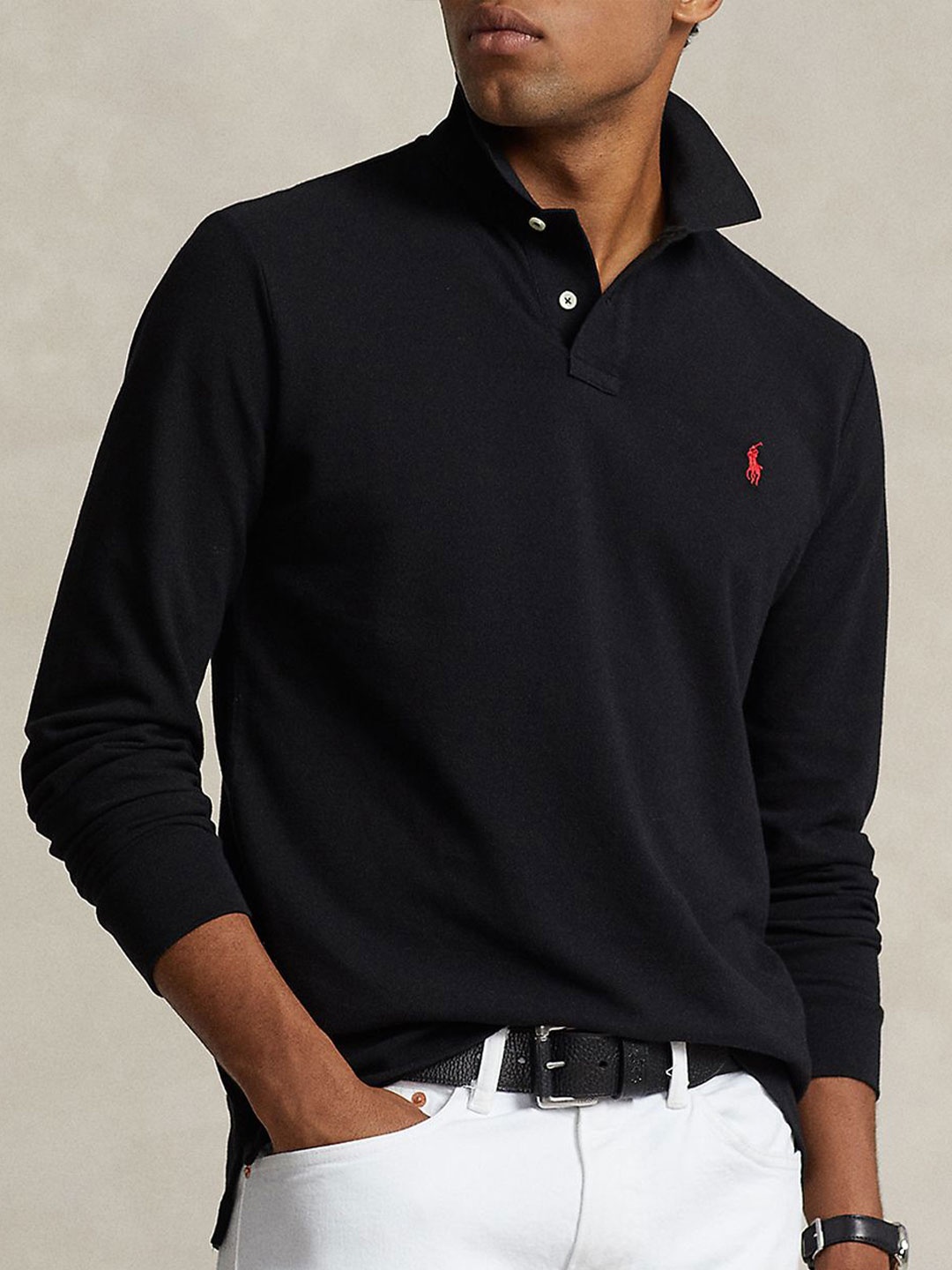 

Polo Ralph Lauren Men Solid Polo Collar Cotton Slim Fit T-shirt, Black