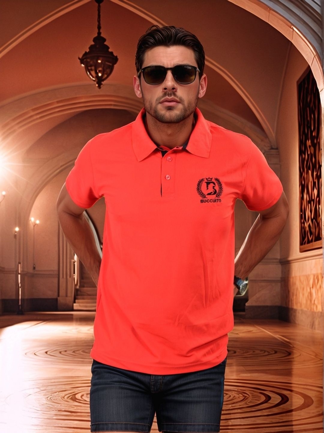 

Bucciato Private Limited Men Solid Polo Collar Cotton Slim Fit T-shirt, Red