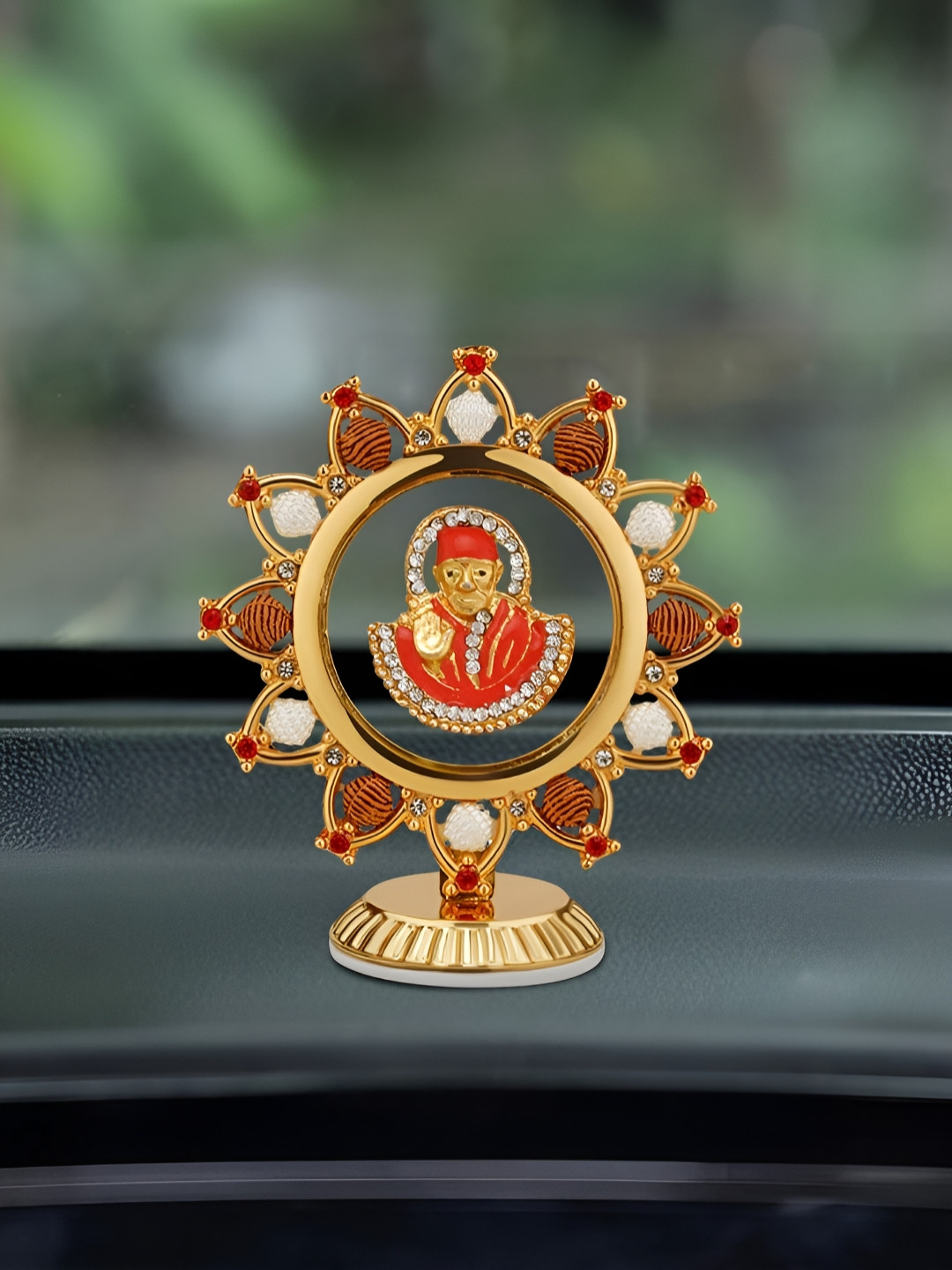 

INTERNATIONAL GIFT Sai Baba Idol in Round Shape for Car Dashboard, Gold