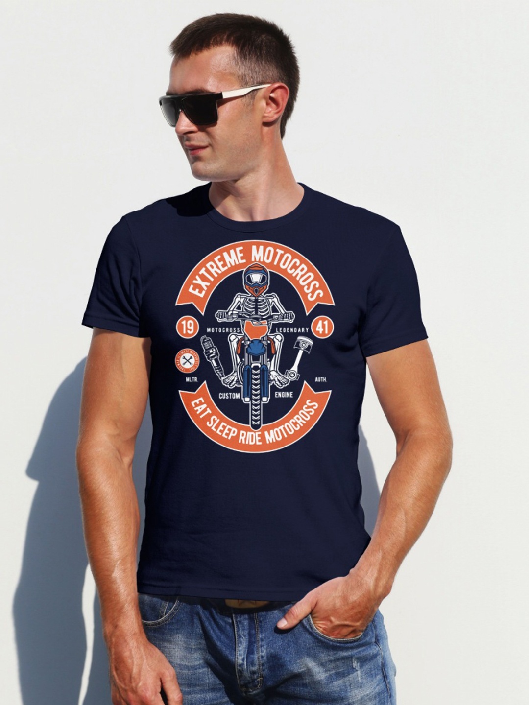 

Moda Rapido Men Graphic Printed Round Neck Cotton T-shirt, Navy blue