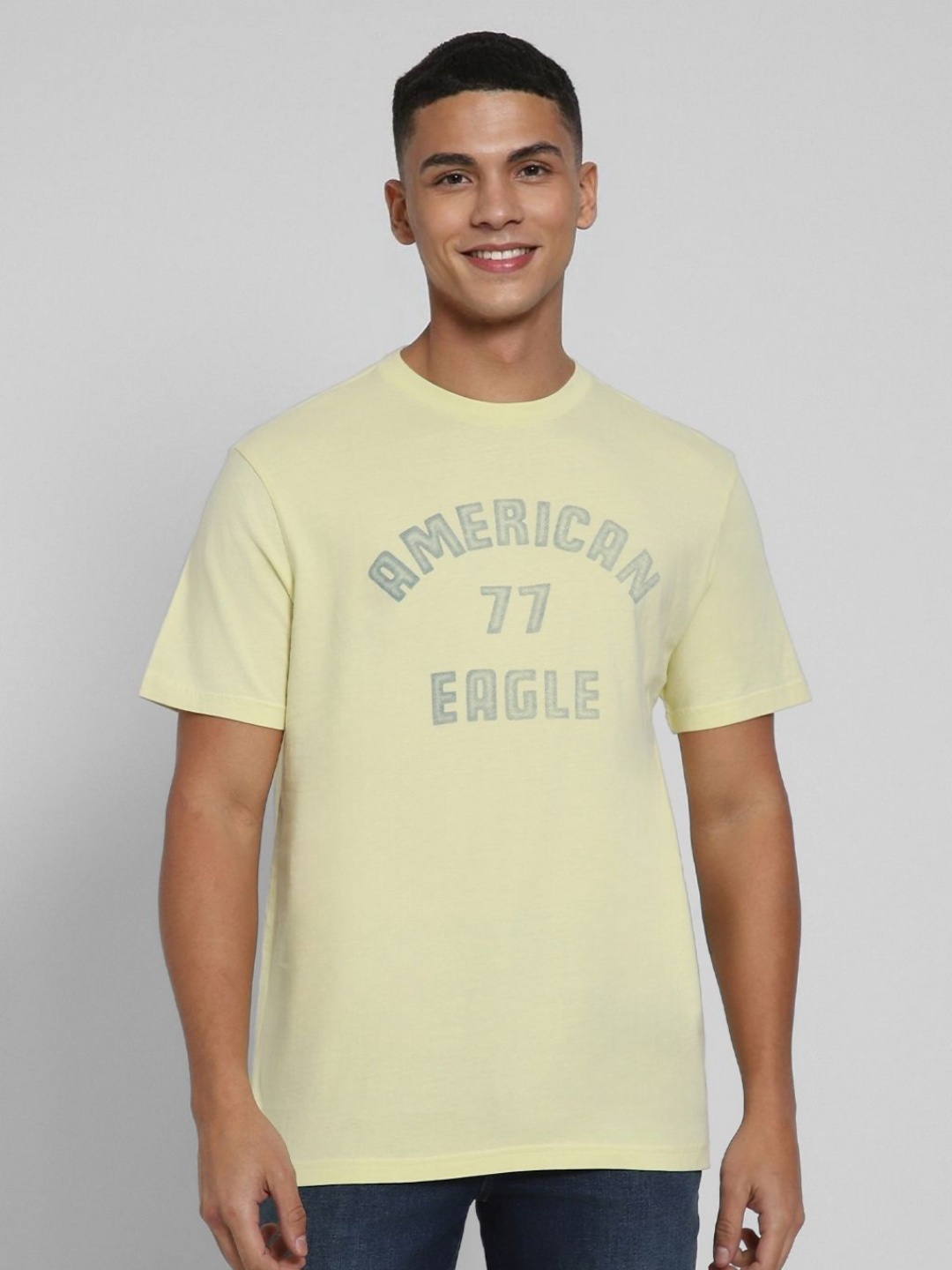 

AMERICAN EAGLE OUTFITTERS Men Typography Printed Round Neck Cotton Relaxed Fit T-shirt, Yellow