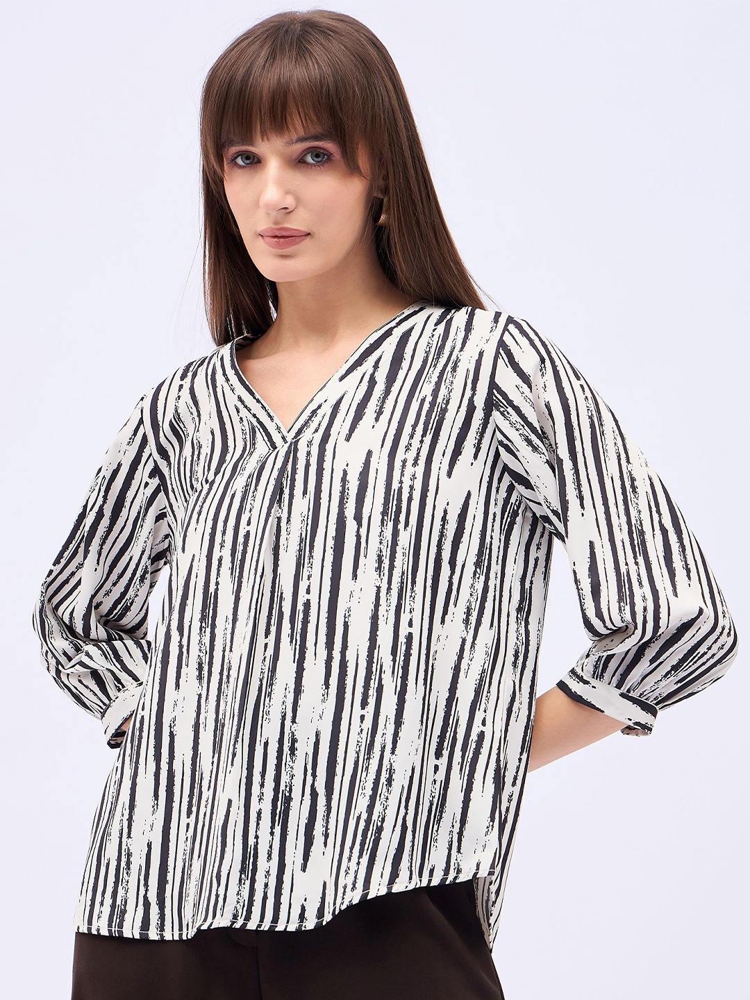 

DressBerry Print Puff Sleeve Satin Top, Cream