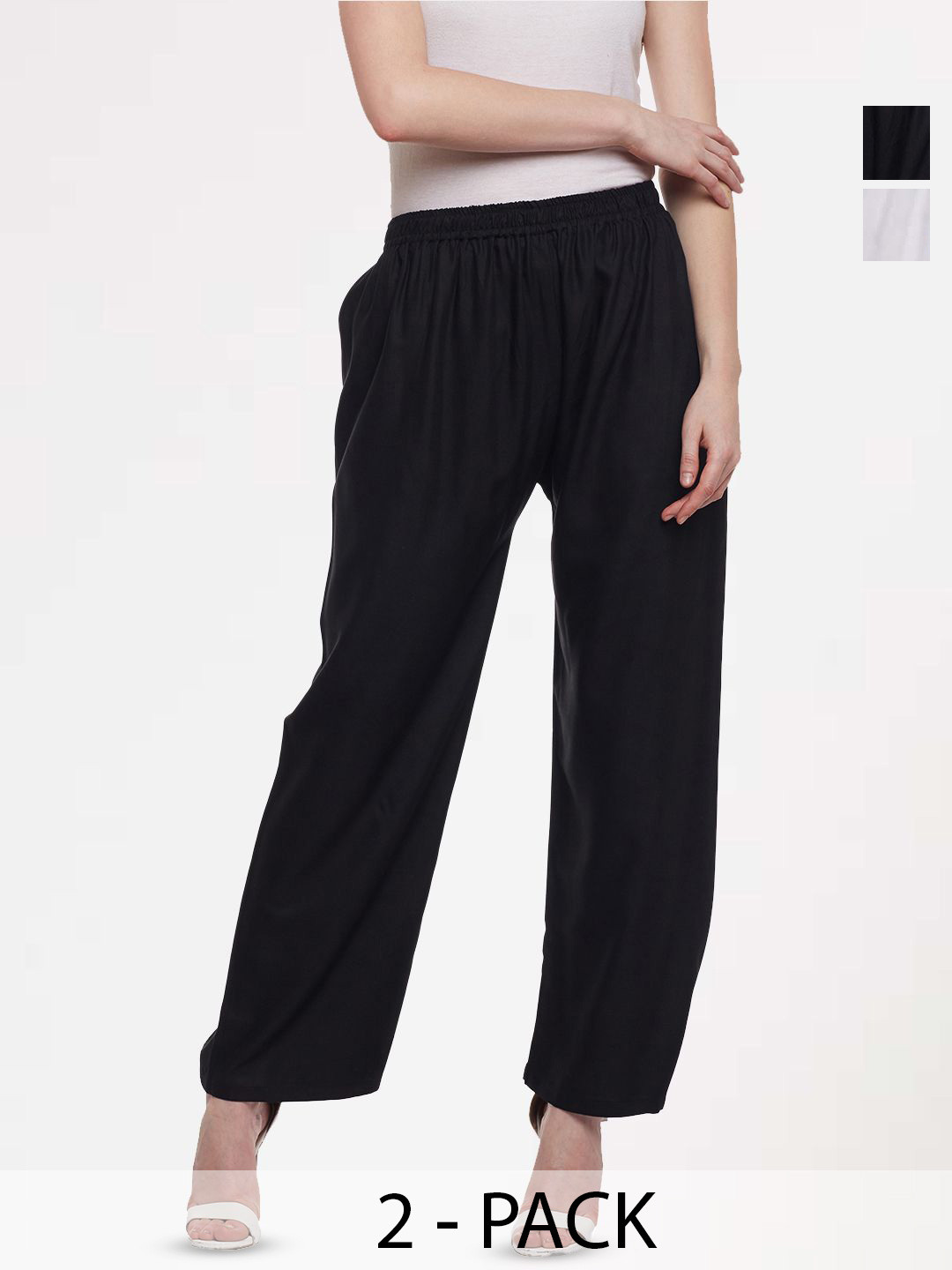 

Castle Lifestyle Women Pack of 2 Solid Straight Fit Palazzos, White