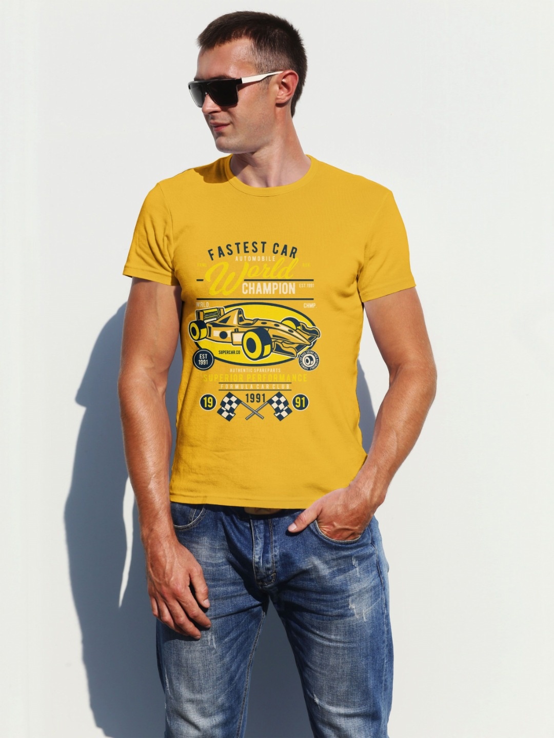 

Moda Rapido Men Graphic Printed Round Neck Cotton T-shirt, Mustard