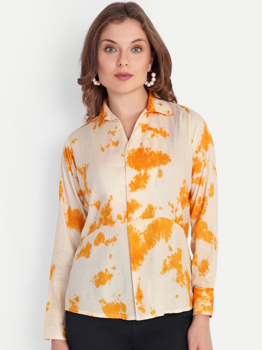 

FNOCKS Tie and Dye Printed Organic Cotton Top, Yellow