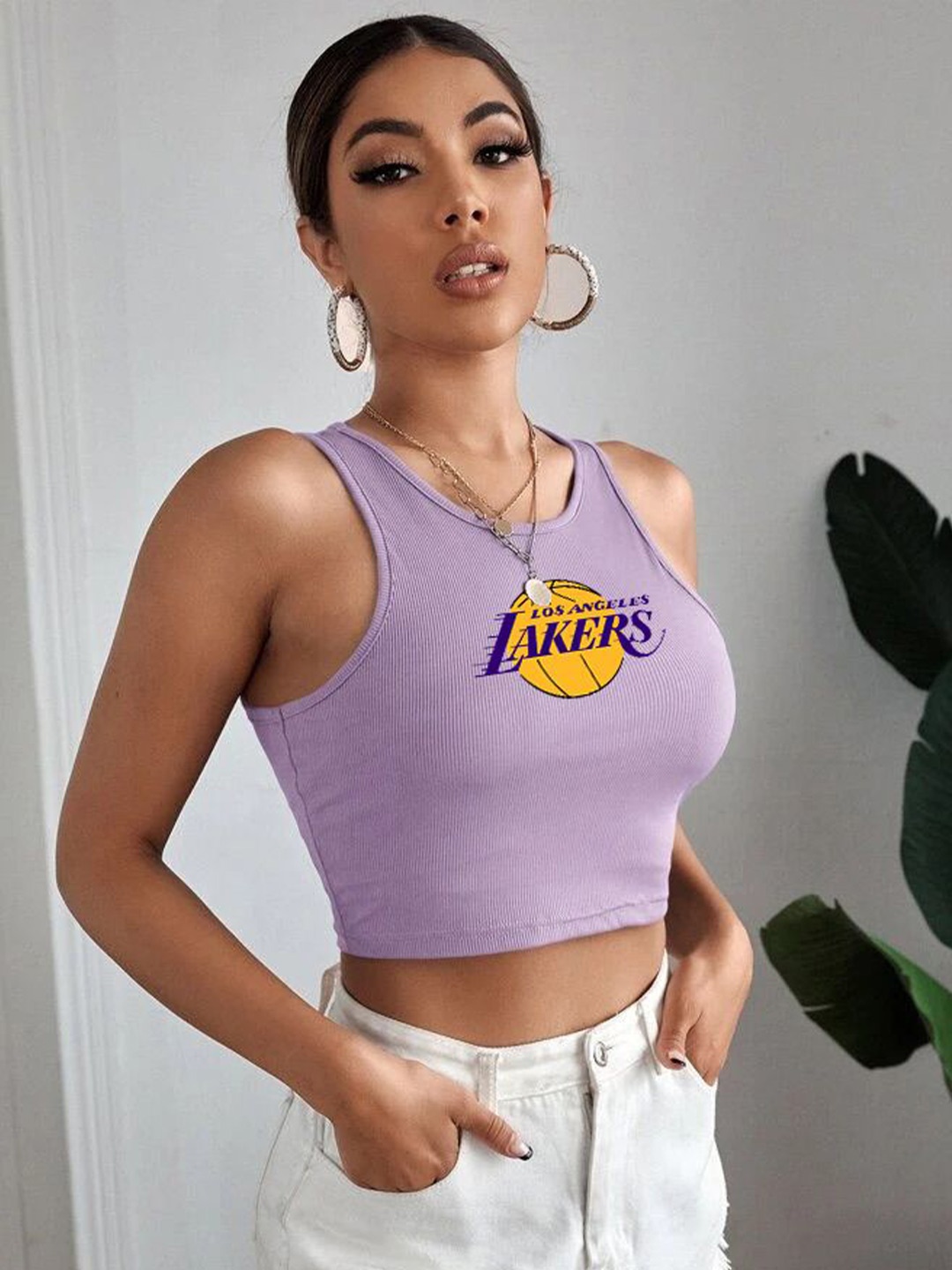 

TABADTOD Women Printed Crop Fitted Top, Purple