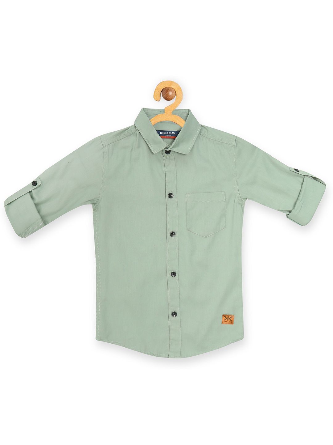 

Killer Boys Straight Slim Fit Spread Collar Solid Cotton Casual Shirt, Green