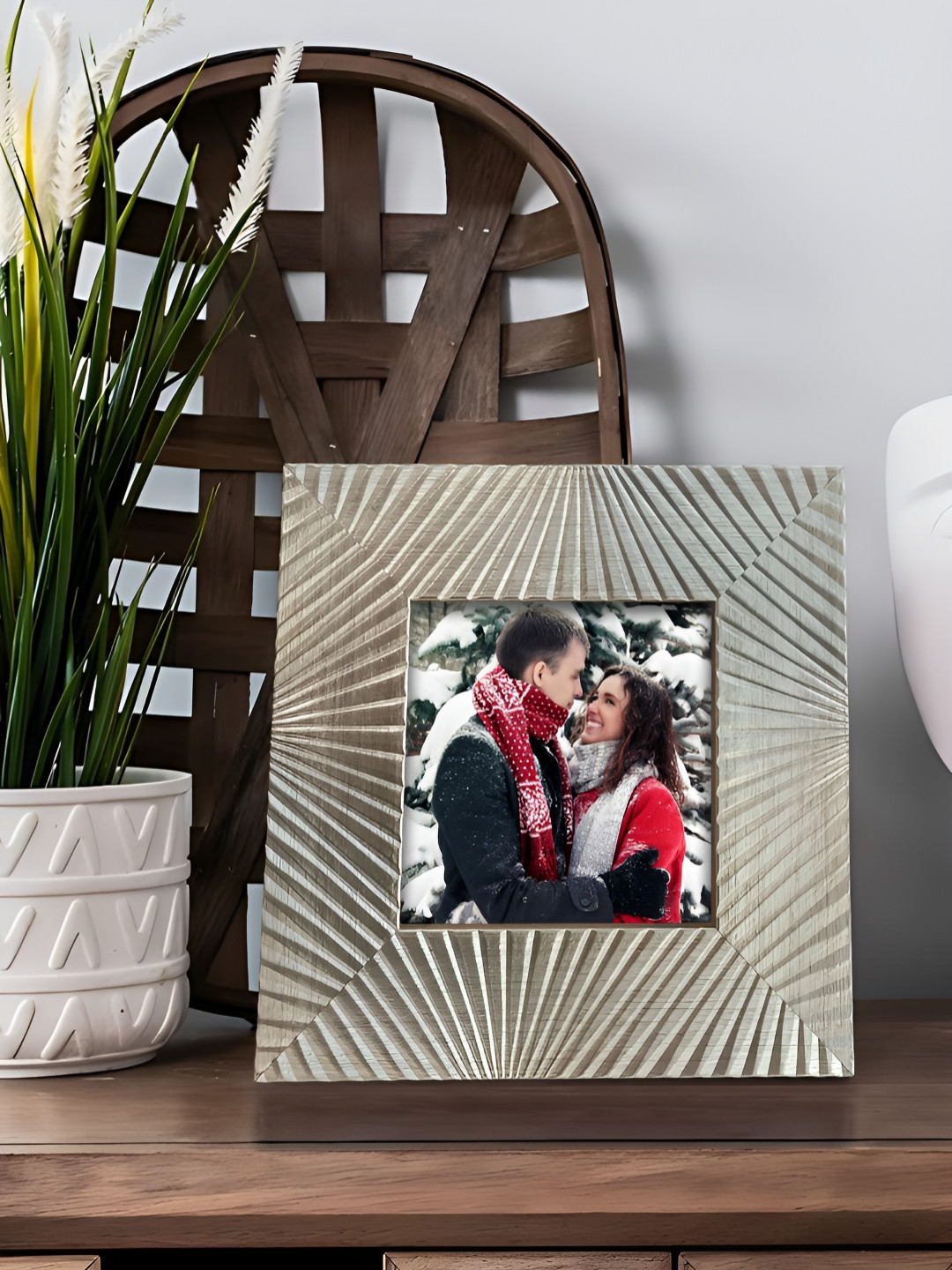 

Art Street Silver-Toned Self Design Table Photo Frames