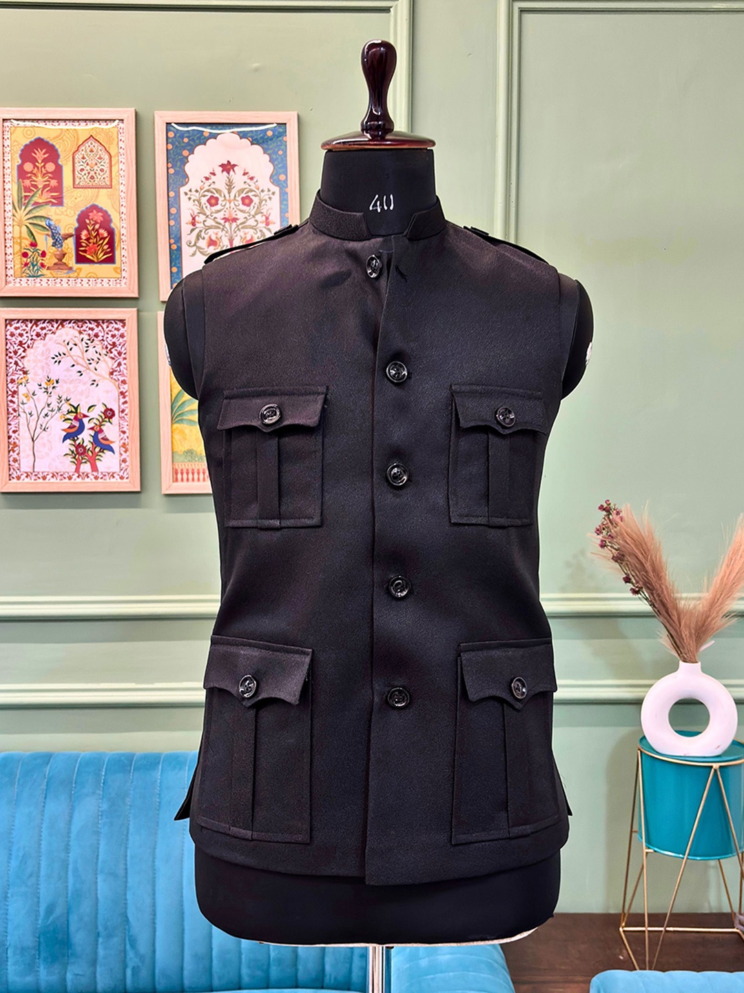 

JAIPURI CROWN Men Heritage-Style Hunting Jacket, Black